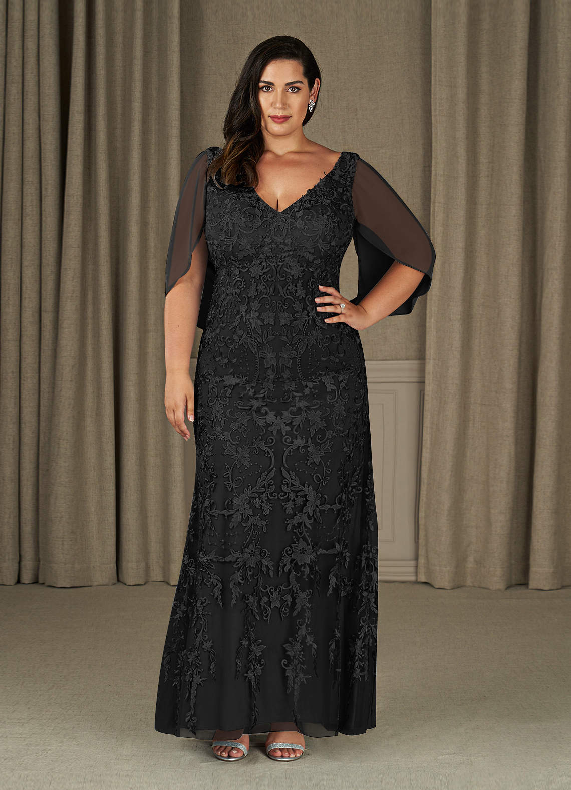 Azazie Ferris Black Sheath V-Neck Chiffon Dress Ready to Ship | Azazie