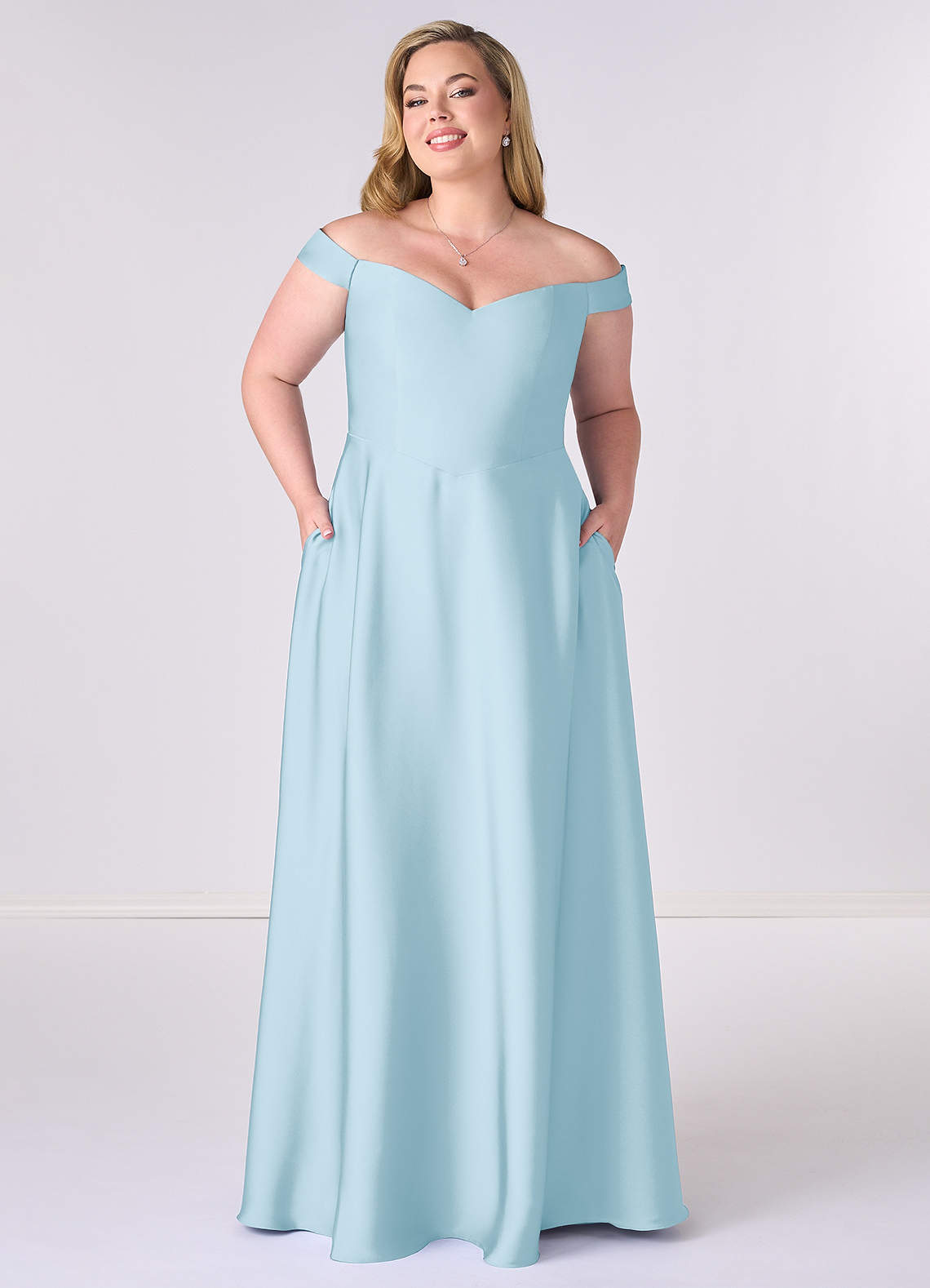 Barbie ♥ Azazie Brautjungfernkleider Wandelbar A-Linie Schulterfrei Stretch-Satin Kleid Himmelblau image1