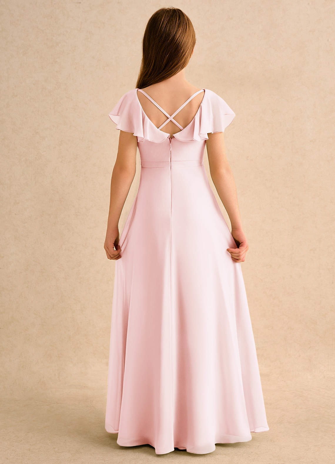 Azazie Nari Girls Formal Vestidos de florista Vestido Rosa Corado de Chiffon de Linha A com com Mangas image6