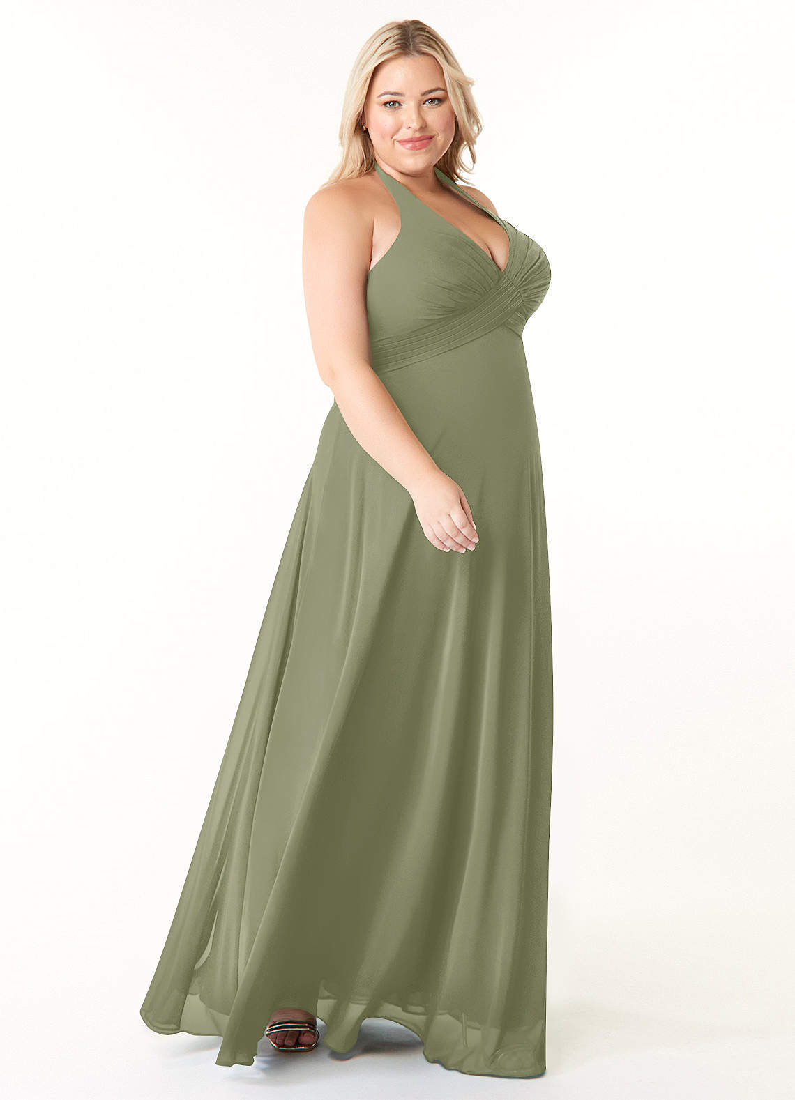 Azazie Tessie Bridesmaid Dresses Pistachio A-Line V-Neck Pleated Chiffon Dress image7