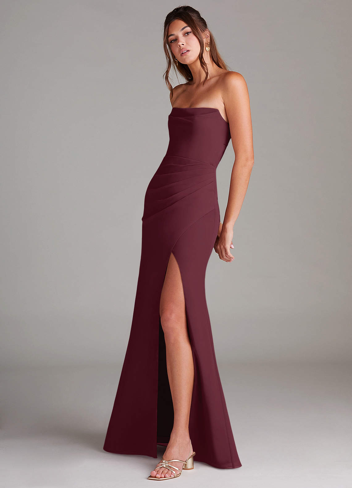 Azazie Leonis Vestidos de madrinha de casamento Vestido Cabernet de Chiffon de Bainha com Sem alças image2