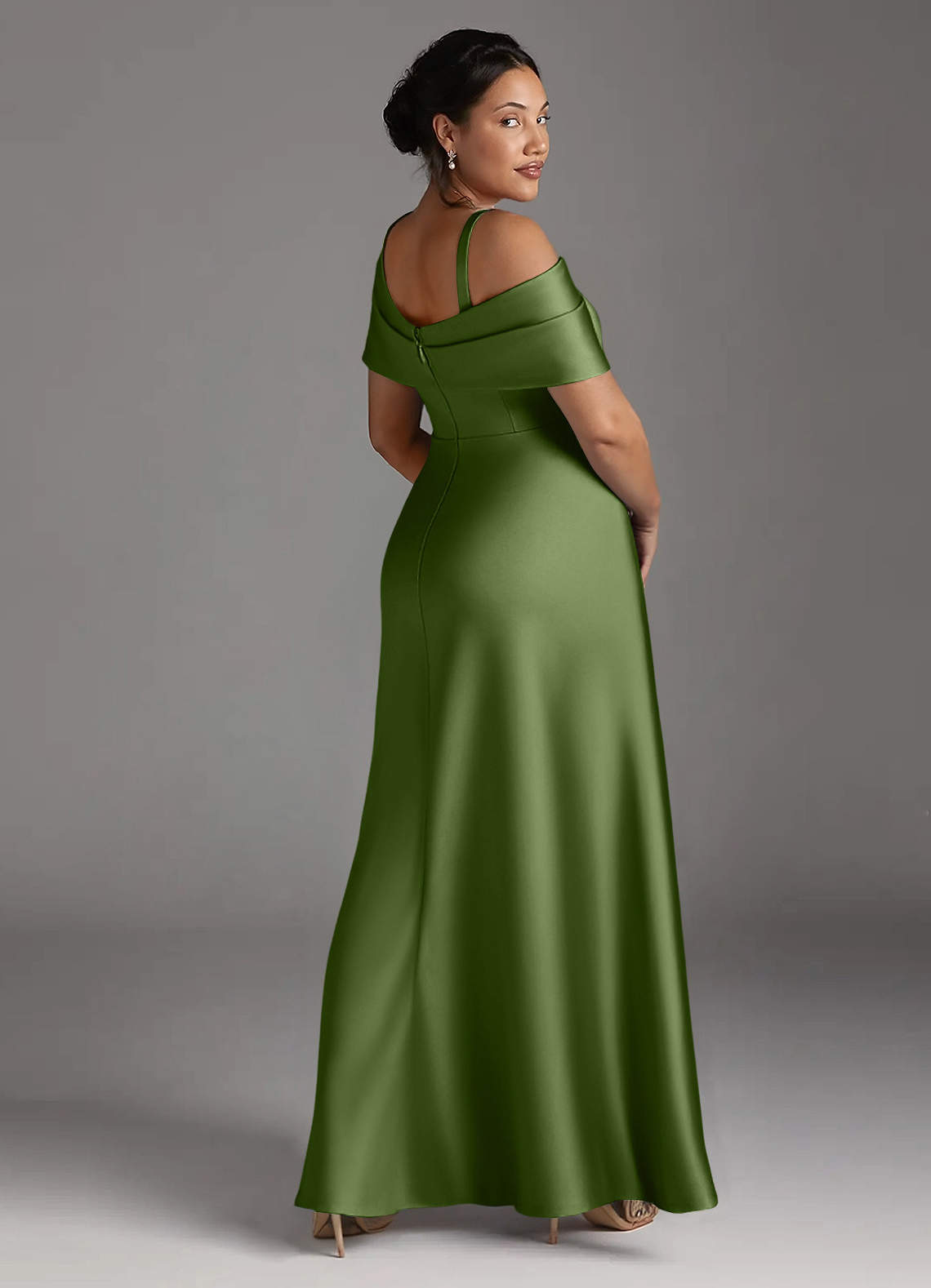 Azazie Milton Mother of the Bride Dresses Juniper A-Line Pleated Stretch Satin Dress image11