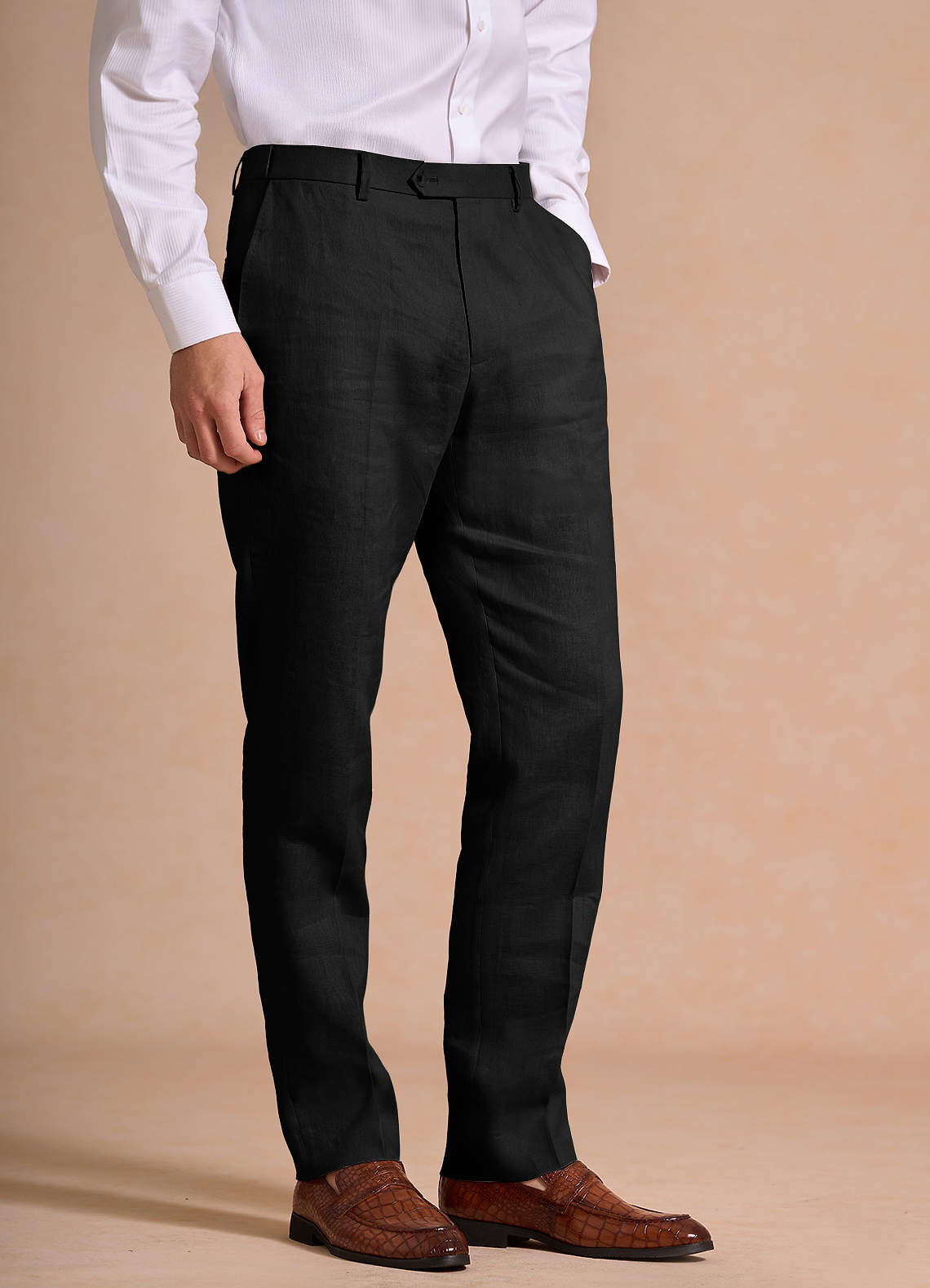 front Harrison Black 100% Linen Dress Pants