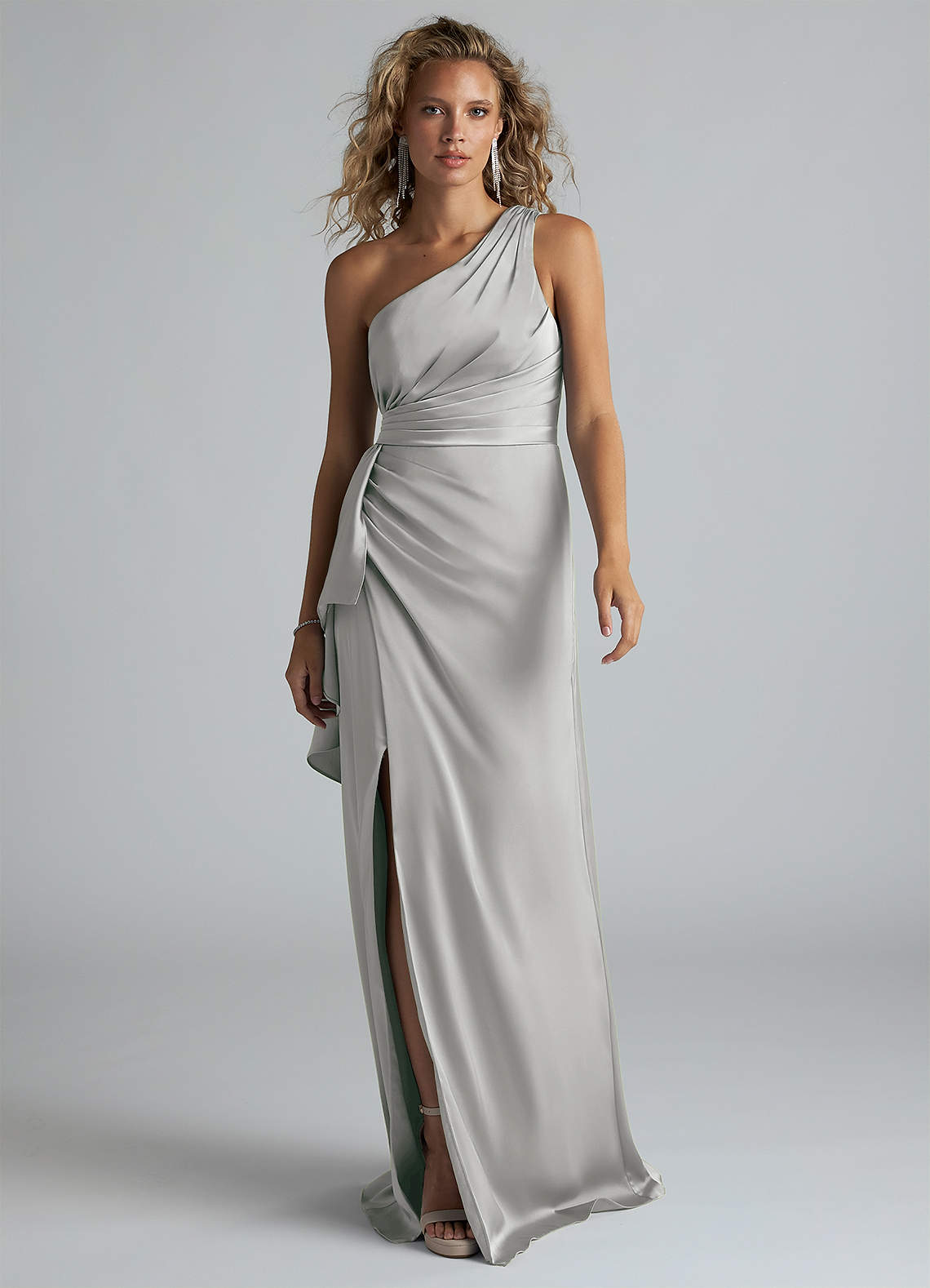 Azazie Maive Ready to Ship Silver Stretch Satin Bridesmaid Dresses | Azazie