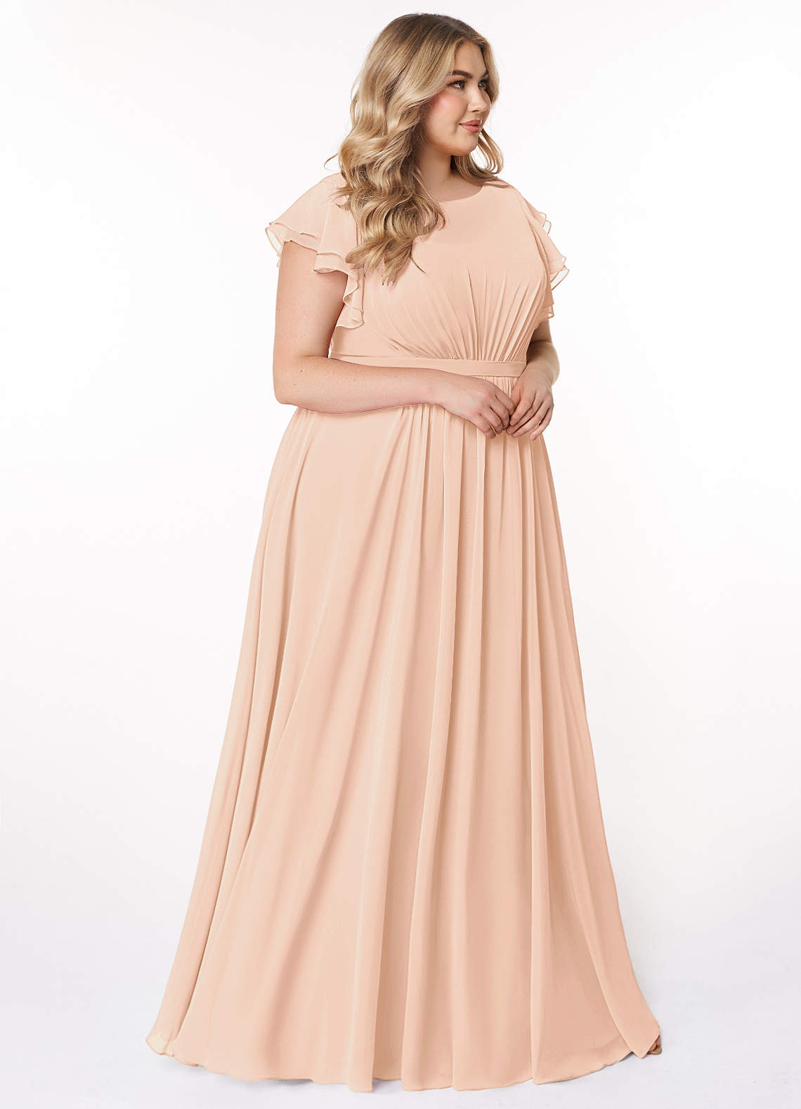 modest peach bridesmaid dresses Modest A-Line Long Chiffon Bridesmaid Dresses With Pockets – mollyevers.com main image 0