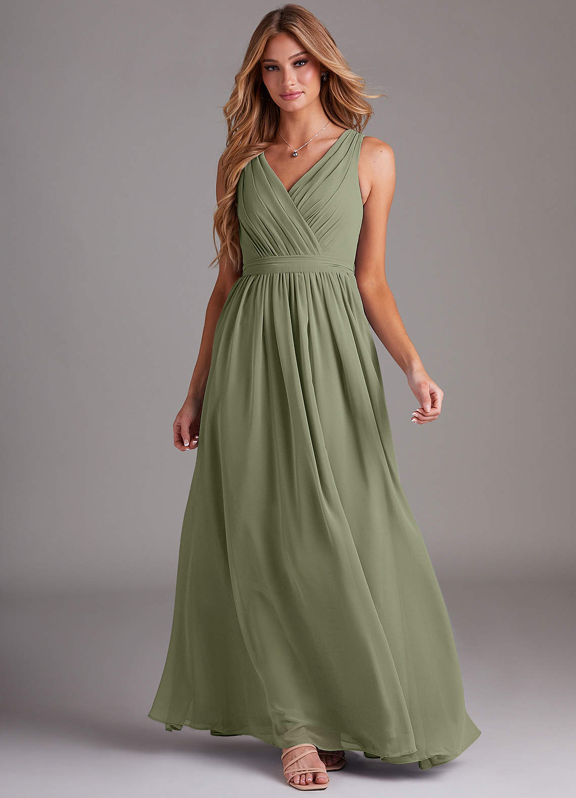 Azazie Kingsley Bridesmaid Dresses Pistachio A-Line Lace Chiffon Dress image2
