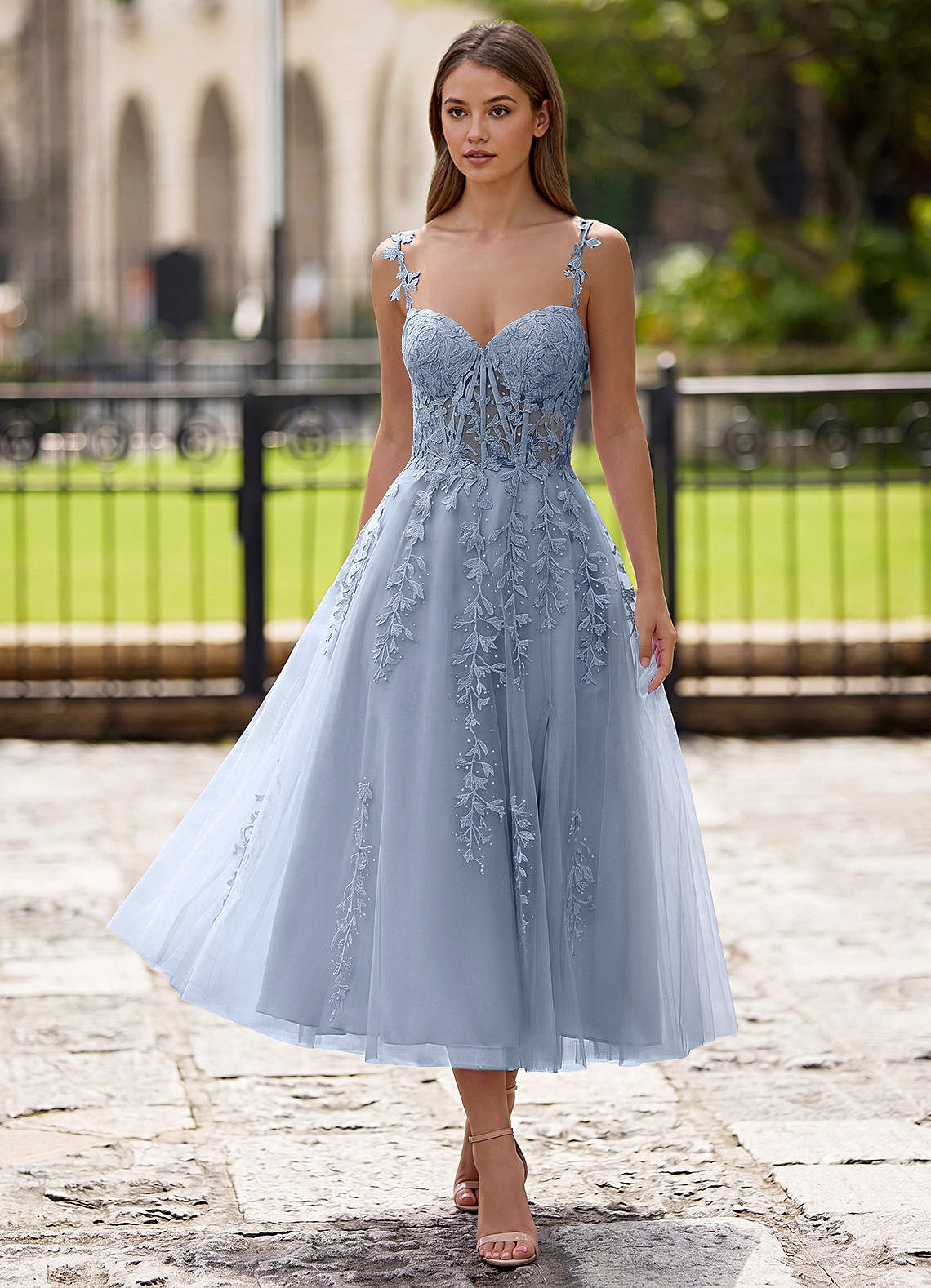 Azazie Plus Size 2026 Modest Corset Lace A-Line Prom Dress Dusty blue Gown Azazie Plus Size 2026 Modest Corset Lace A-Line Prom Dress Dusty blue Gown