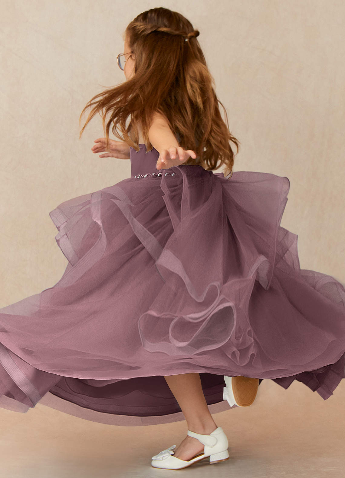 Azazie Sofia Vintage Mauve A-Line Beaded Tulle Dress Azazie