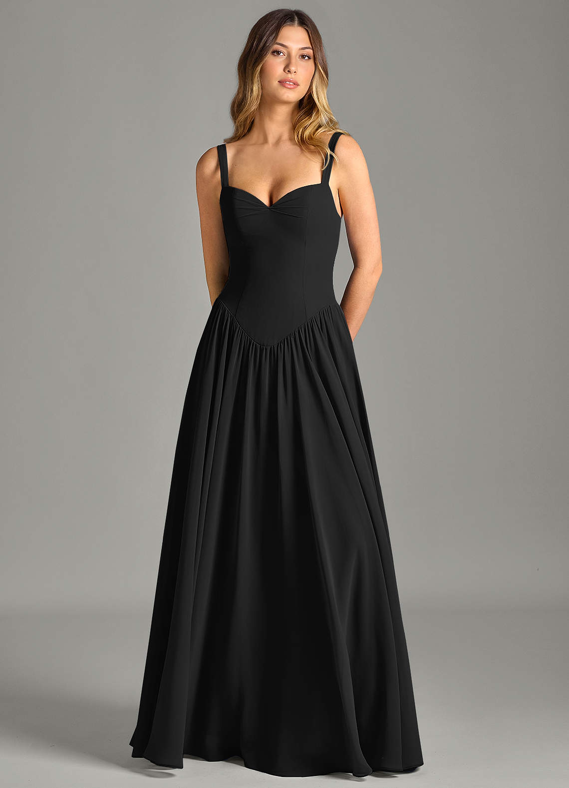 Azazie Evadina Bridesmaid Dresses Black A-Line Corset Chiffon Dress image4