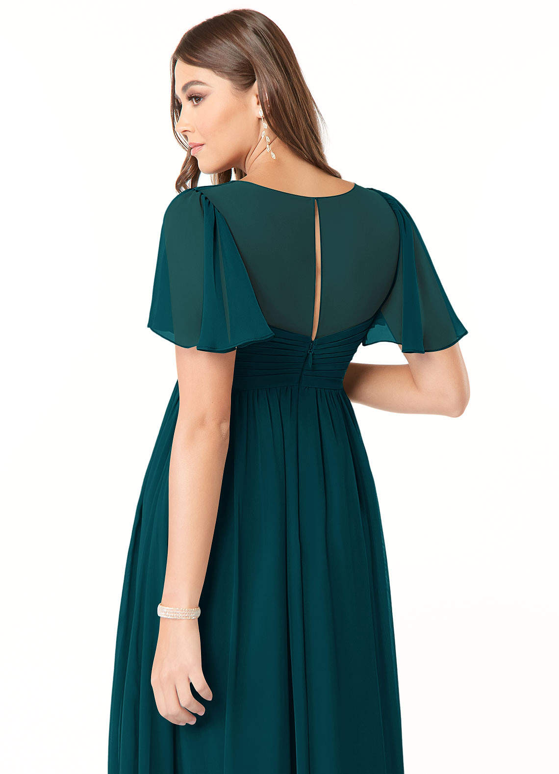 Azazie Verna vestidos de dama de honor de maternidad Vestido de Corte en A Cuello en V fruncido Hasta el suelo Gasa image5