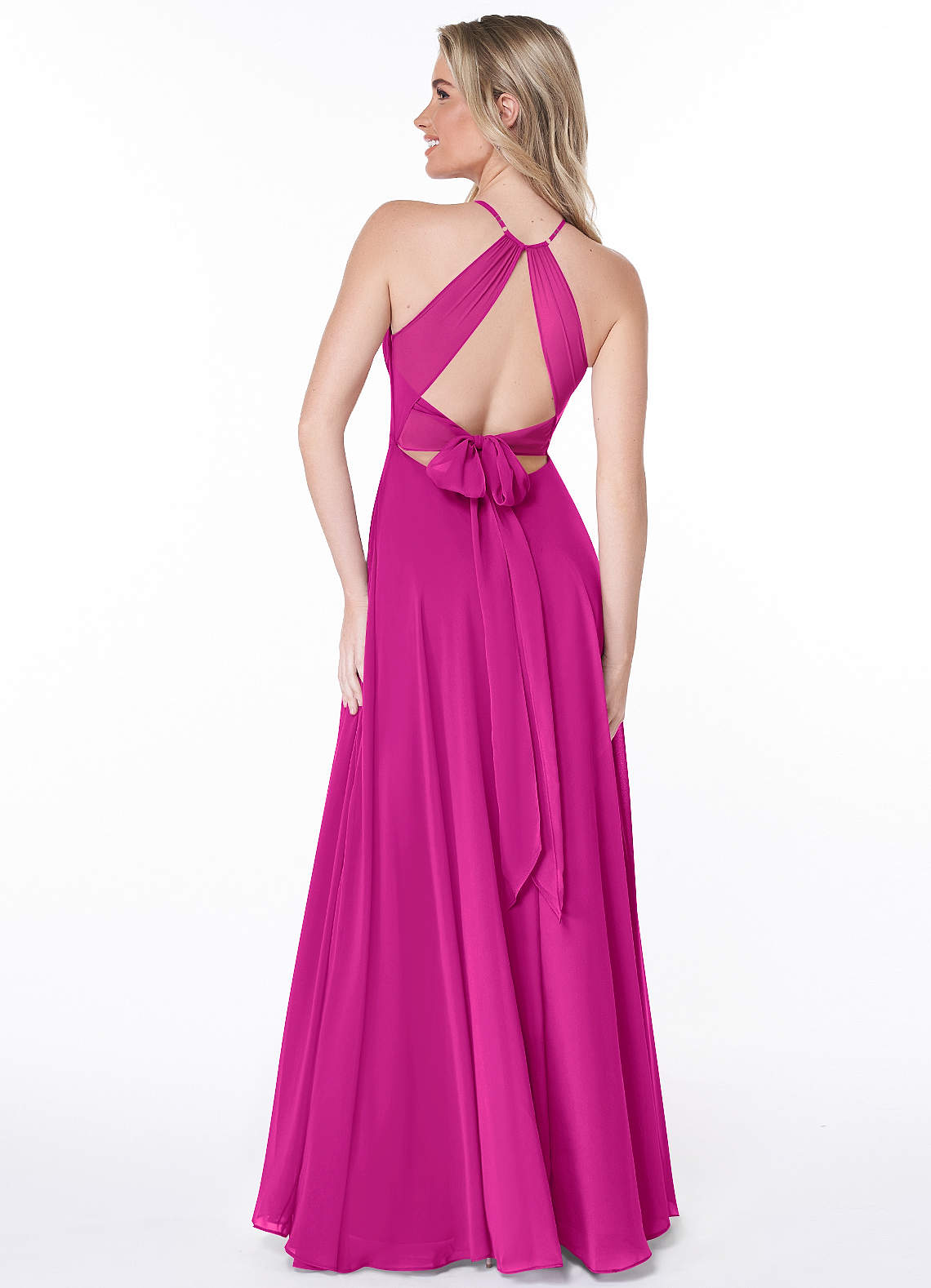 Azazie Evalleen Robes de demoiselle d'honneur Robe Trapèze en Mousseline de soie Plissée Fuchsia image2