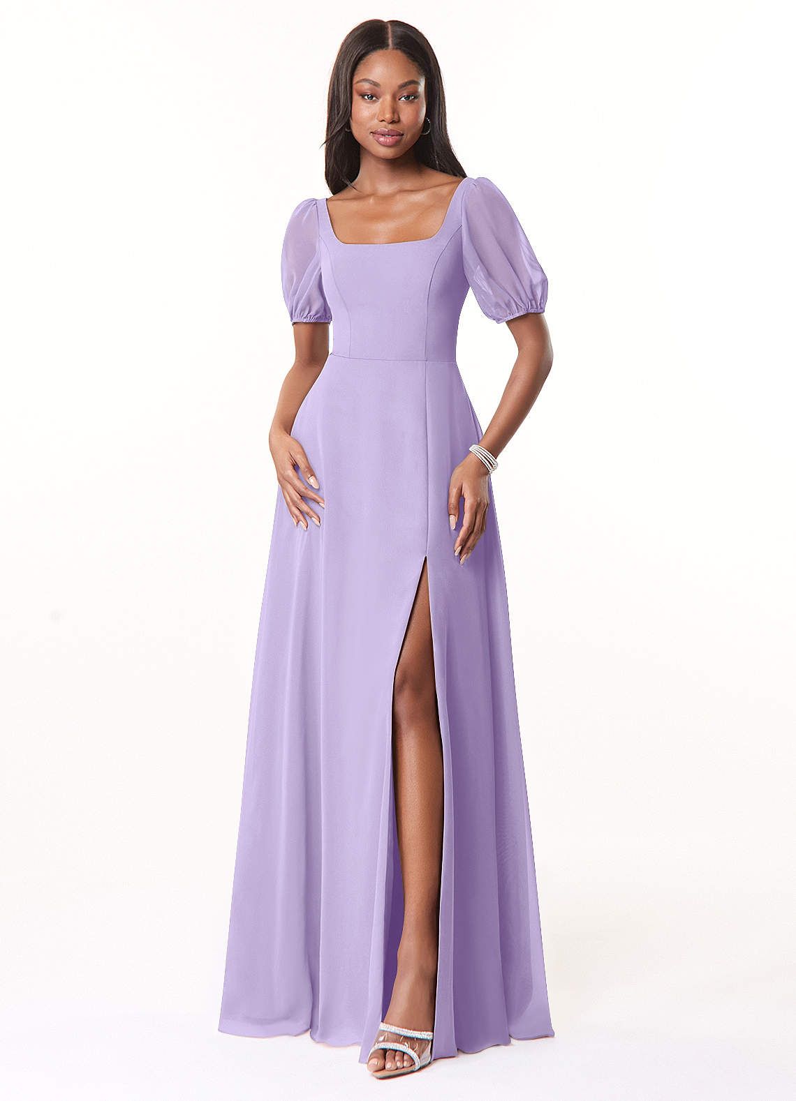 Azazie Alani Bridesmaid Dresses Lilac A-Line Square Neckline Chiffon Dress image1