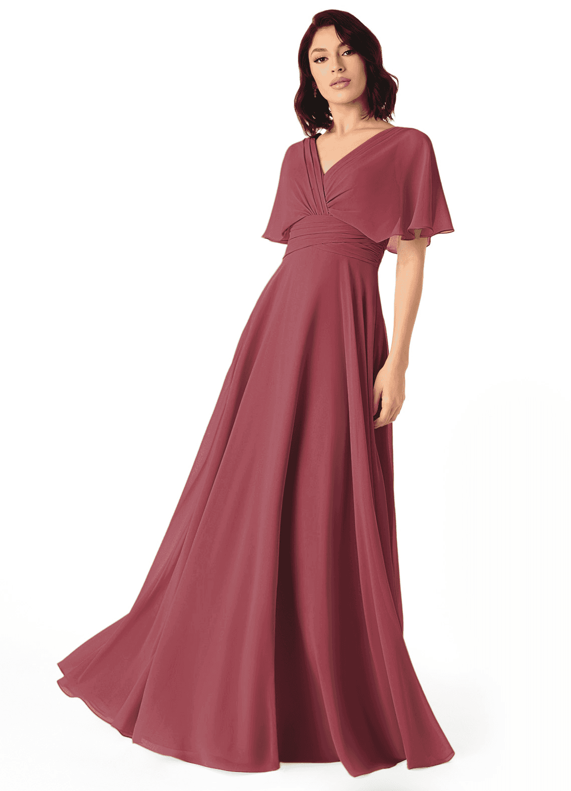 Azazie Pamela Jurken voor bruidsmeisjes Jurk van Chiffon met A-Lijn V-hals geplooid Merlot image1