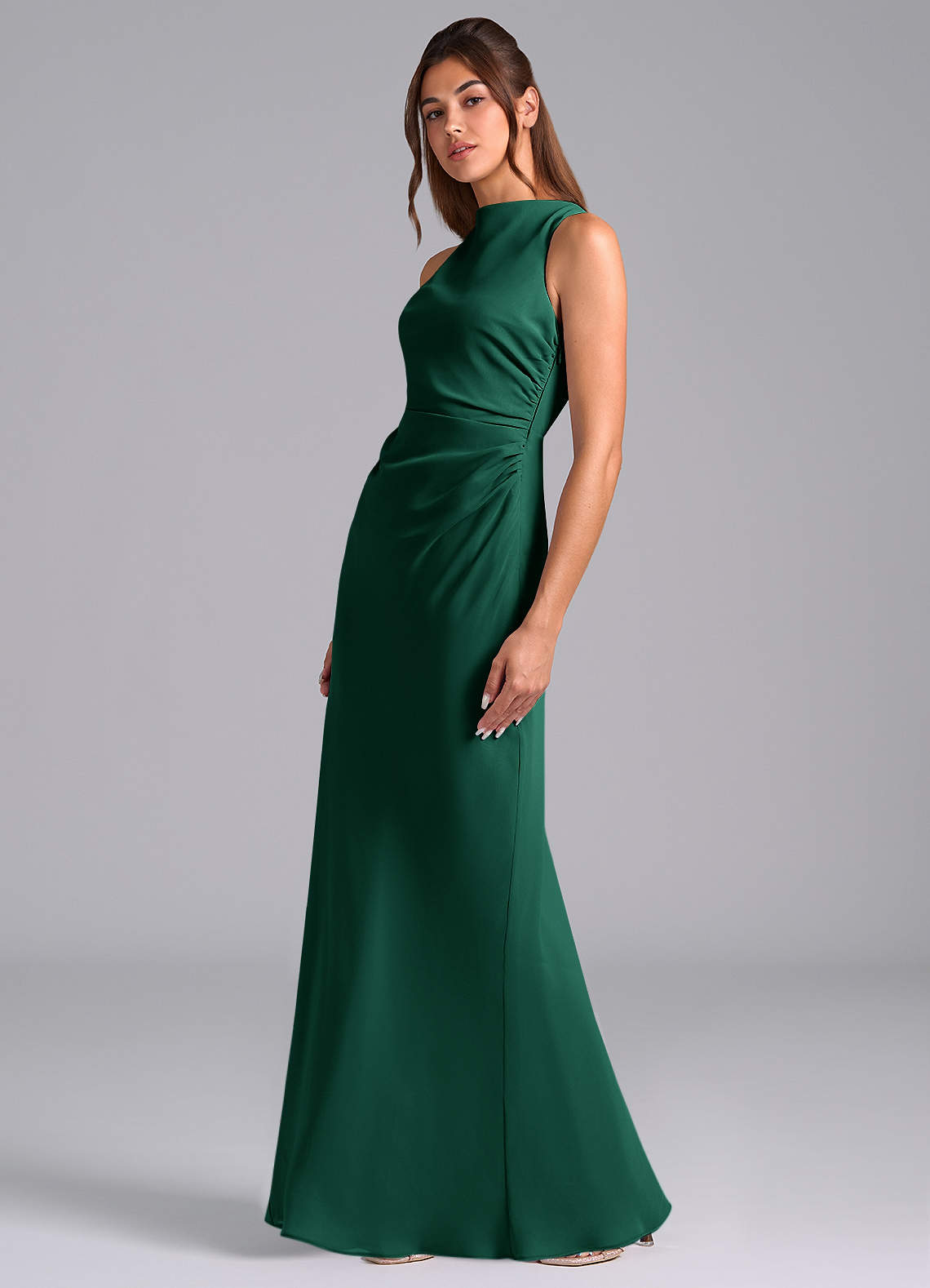 Azazie Evadne Bridesmaid Dresses Emerald A-Line Pleated Chiffon Dress image1
