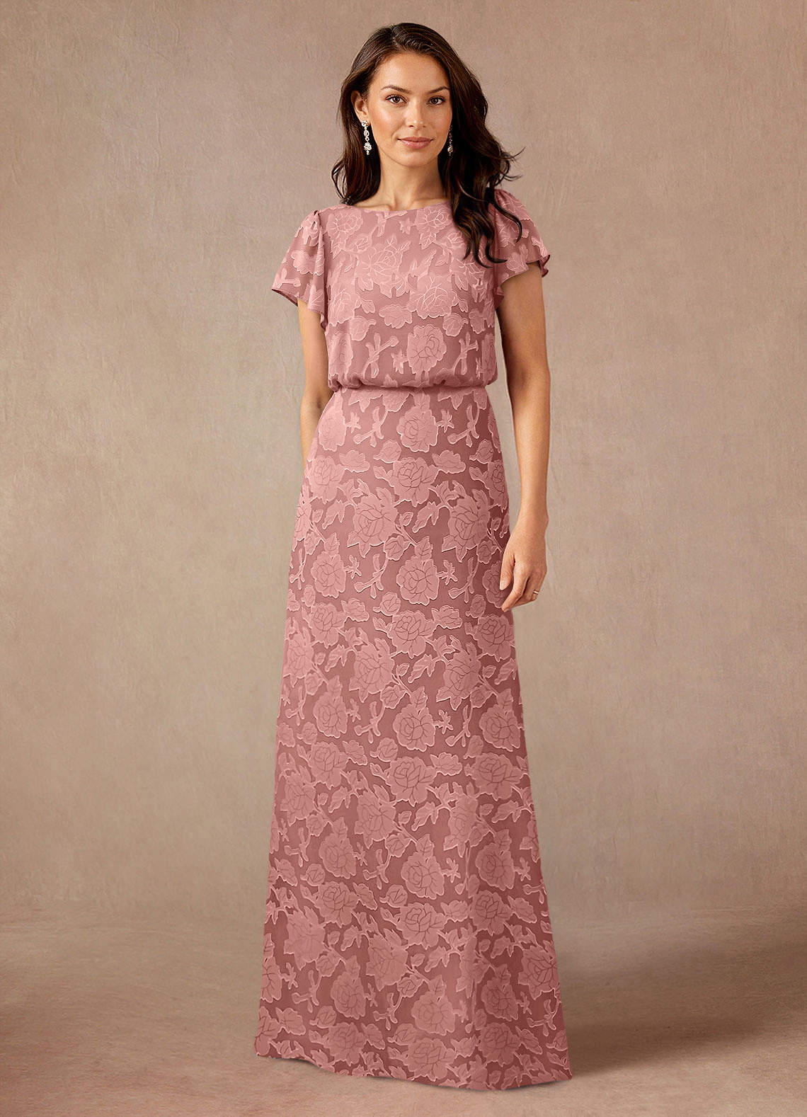 Azazie Lehi vestidos de madre de la novia Vestido de Rosetón de Devorado Floral de Corte En A con Cuello de barco image1