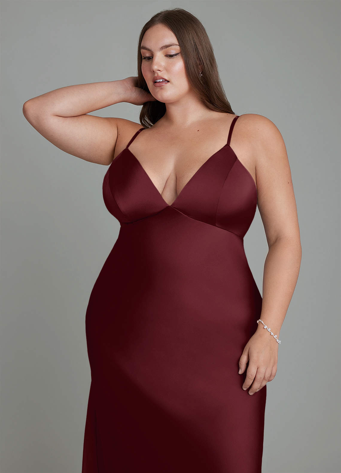 Azazie Stefania Bridesmaid Dresses Cabernet A-Line Stretch Satin Dress image12