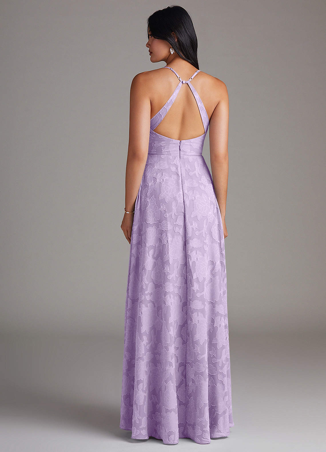 Azazie A-Line V-Neck Floor-Length Floral Burnout Bridesmaid Dresses - Lilac