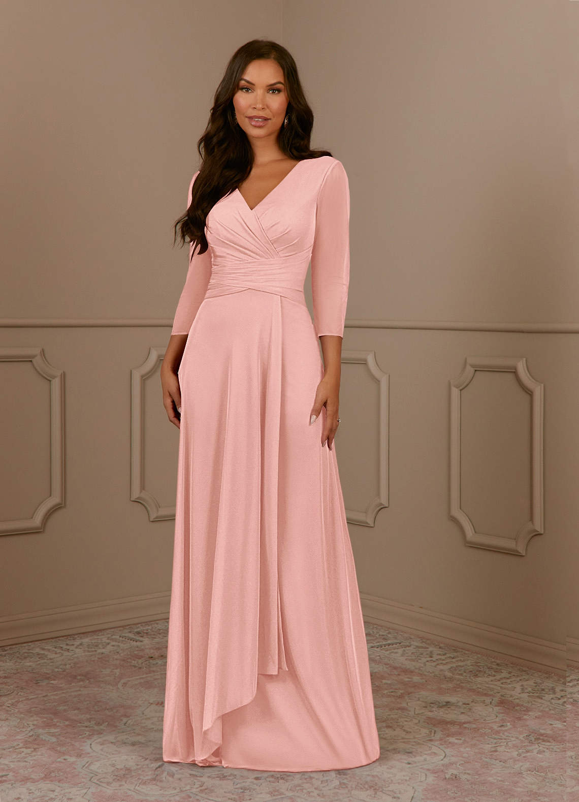 Azazie Annetta Mother of the Bride Dresses Rosette A-Line V-Neck Pleated Mesh Dress image1