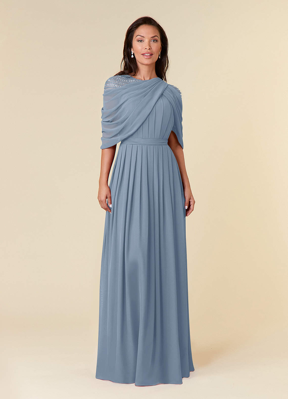Azazie Olena Mother of the Bride Dresses Dusty Blue A-Line Sequins Chiffon Dress image1