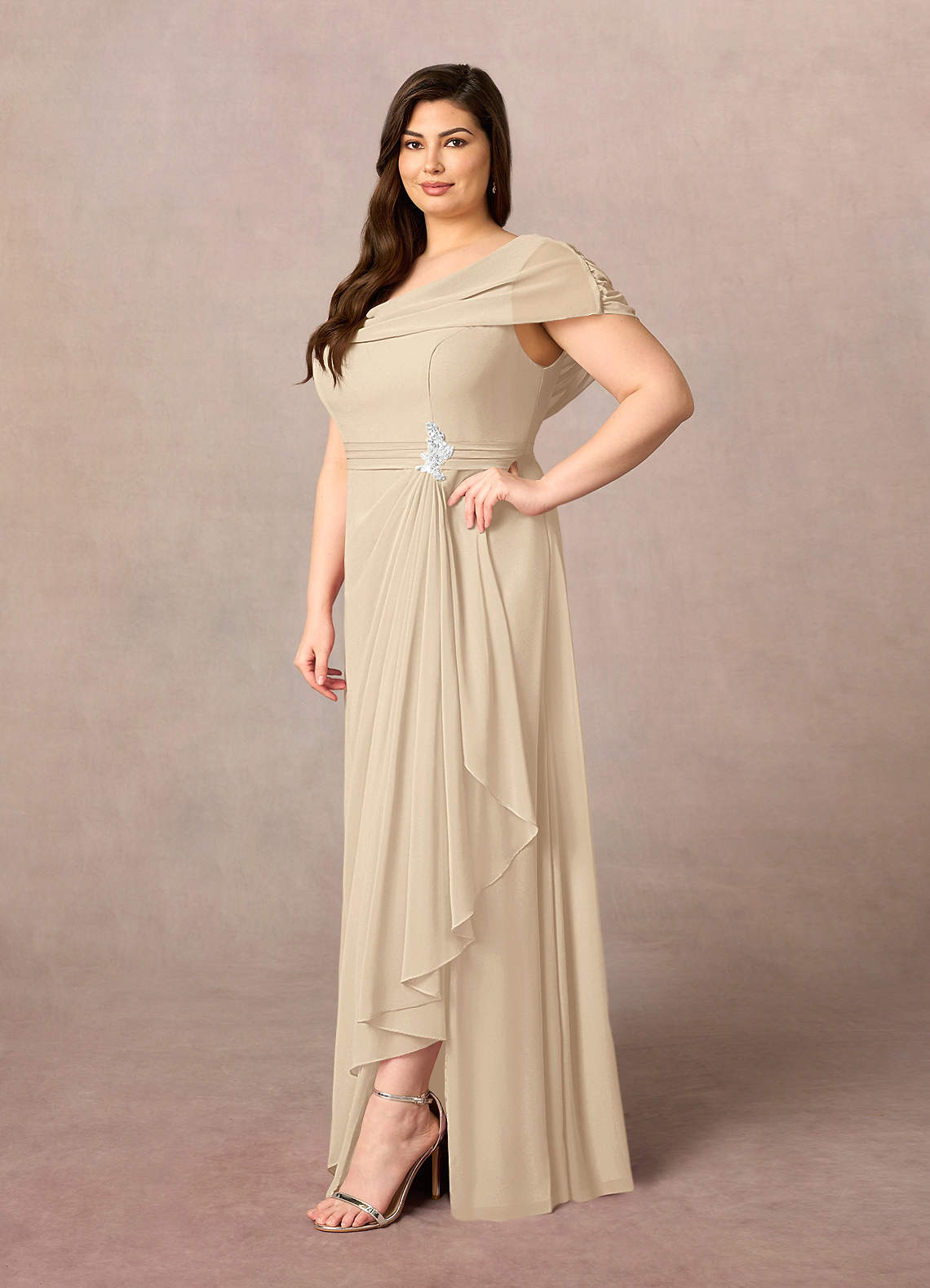 Azazie Mary Mother of the Bride Dresses Champagne A-Line Side Slit Chiffon Dress image6