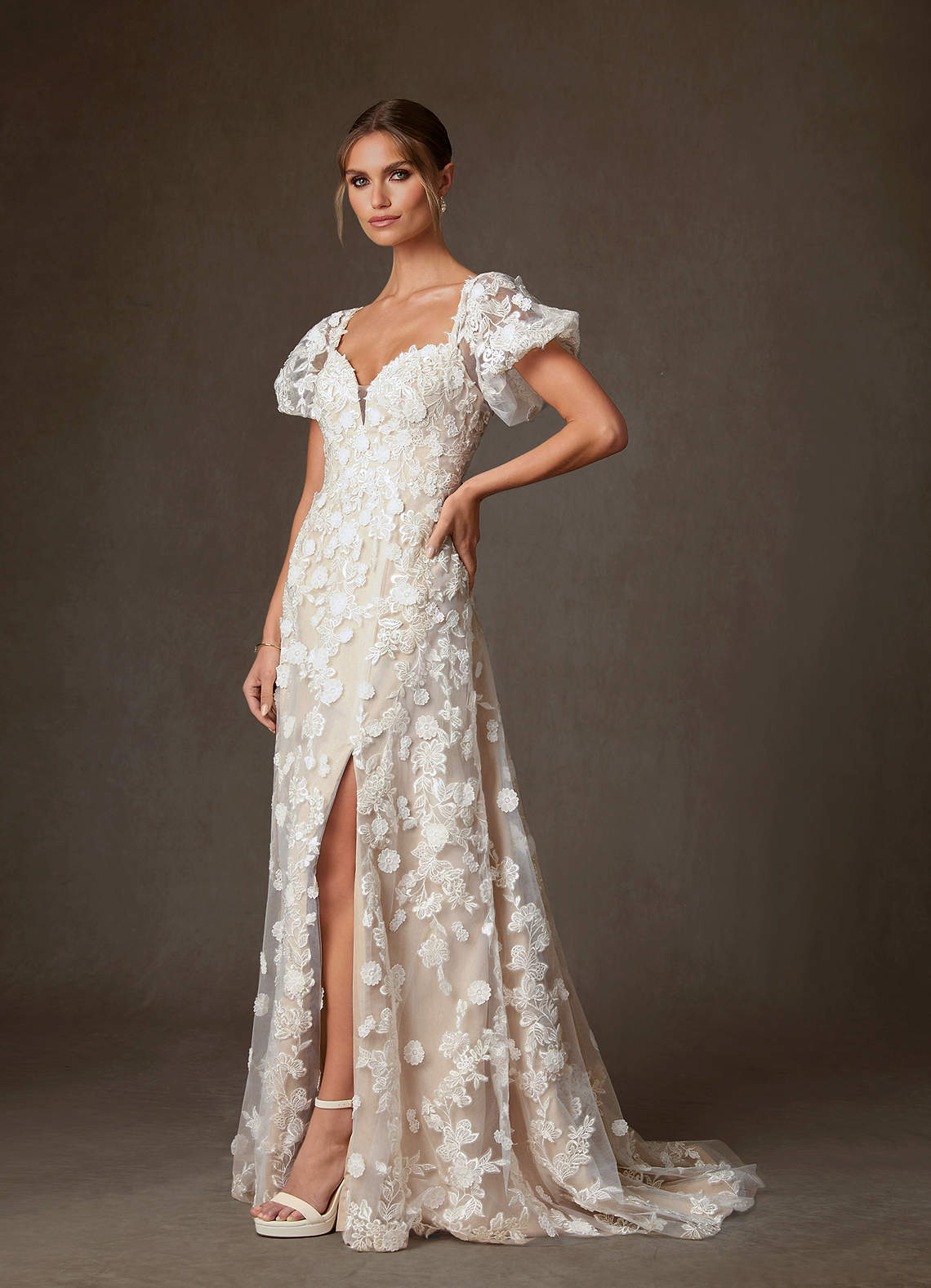 nude lace dress Azazie Vivienne