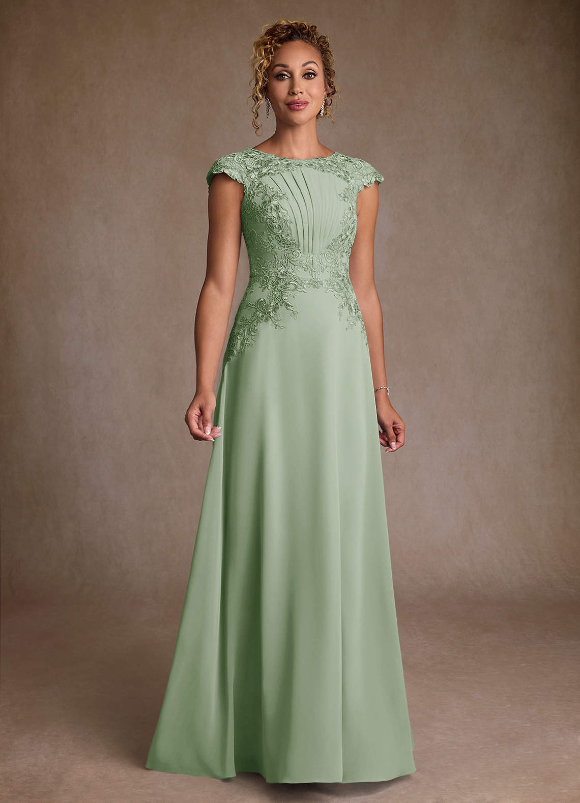 Azazie Christi Mother of the Bride Dresses Dusty Sage A-Line Lace Chiffon Dress image1