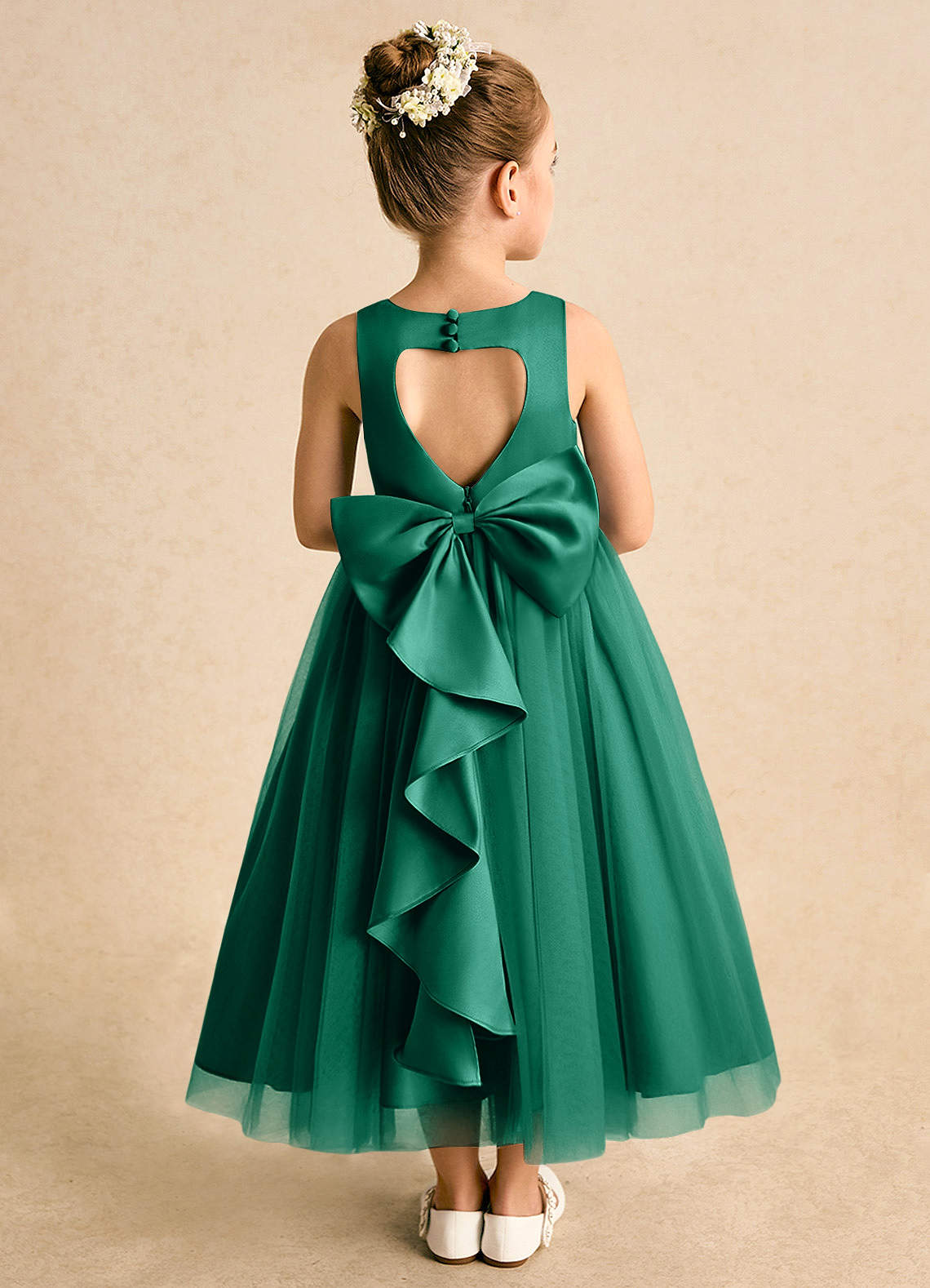 Azazie Solia Flower Girl Dresses Emerald Ball-Gown Bow Tulle Dress image1