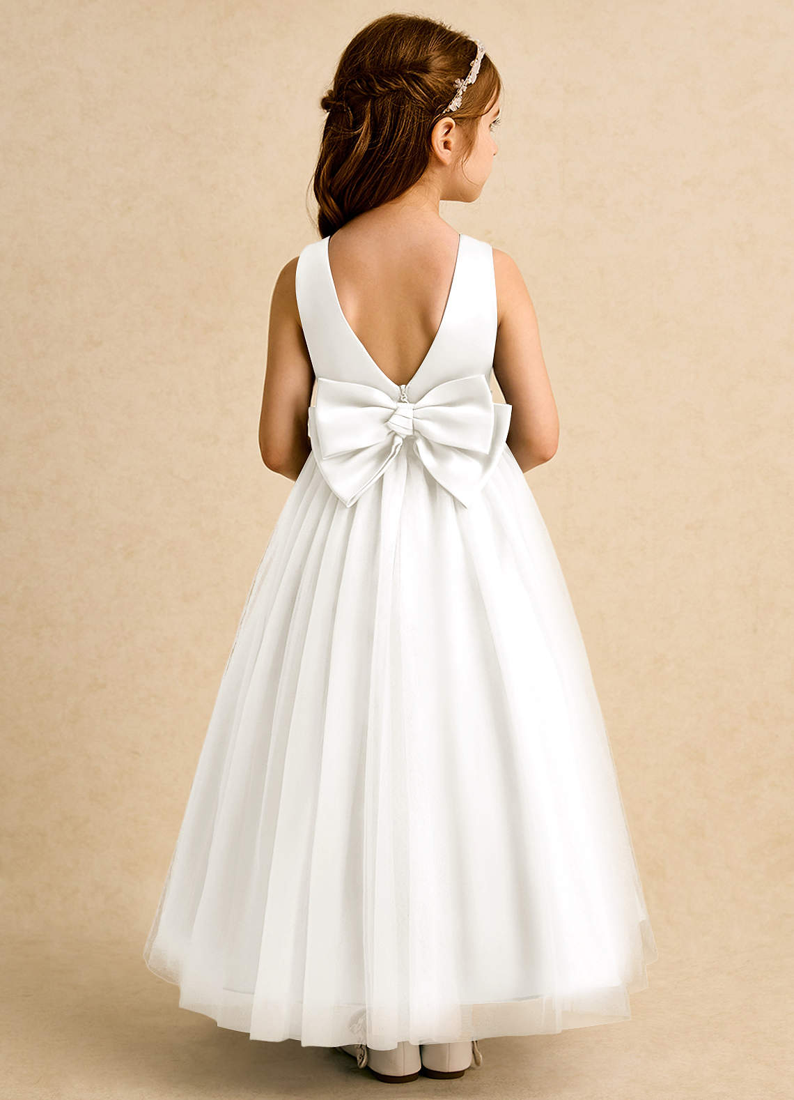 Azazie Lior Robe Demoiselle D'honneur Fillette Robe Princesse en Tulle Plissée Ivoire image4