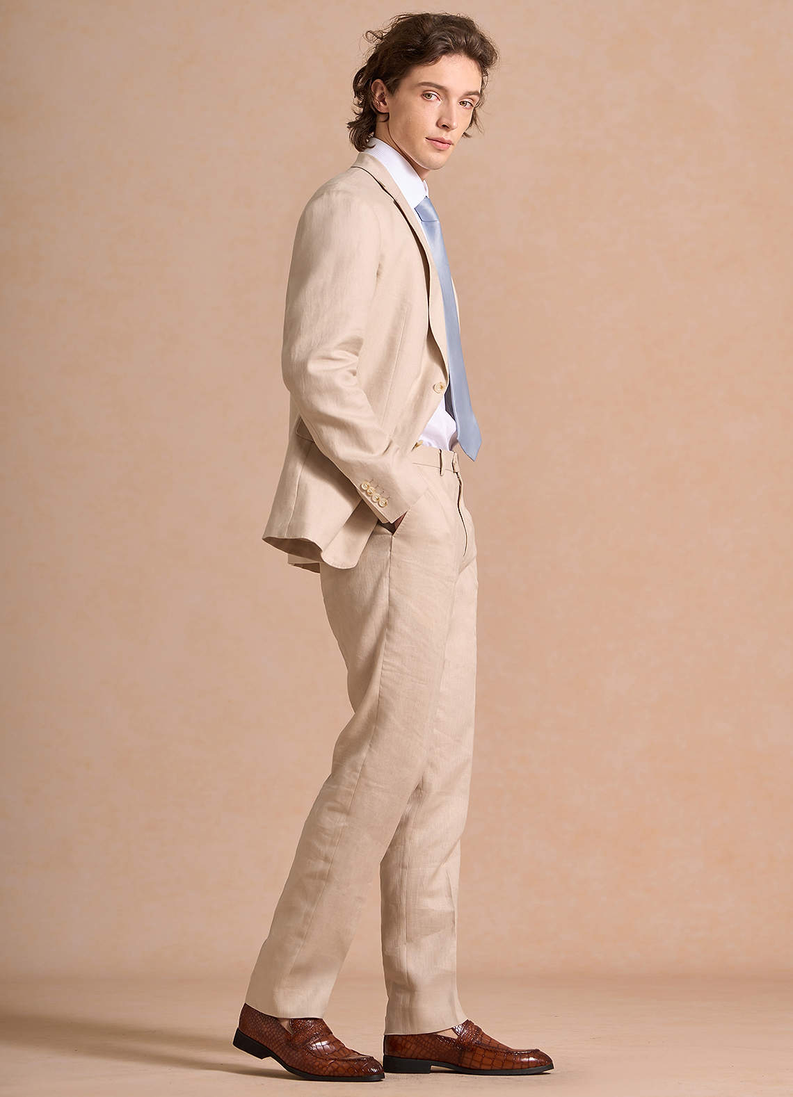 front Harrison Tan 100% Linen Suit