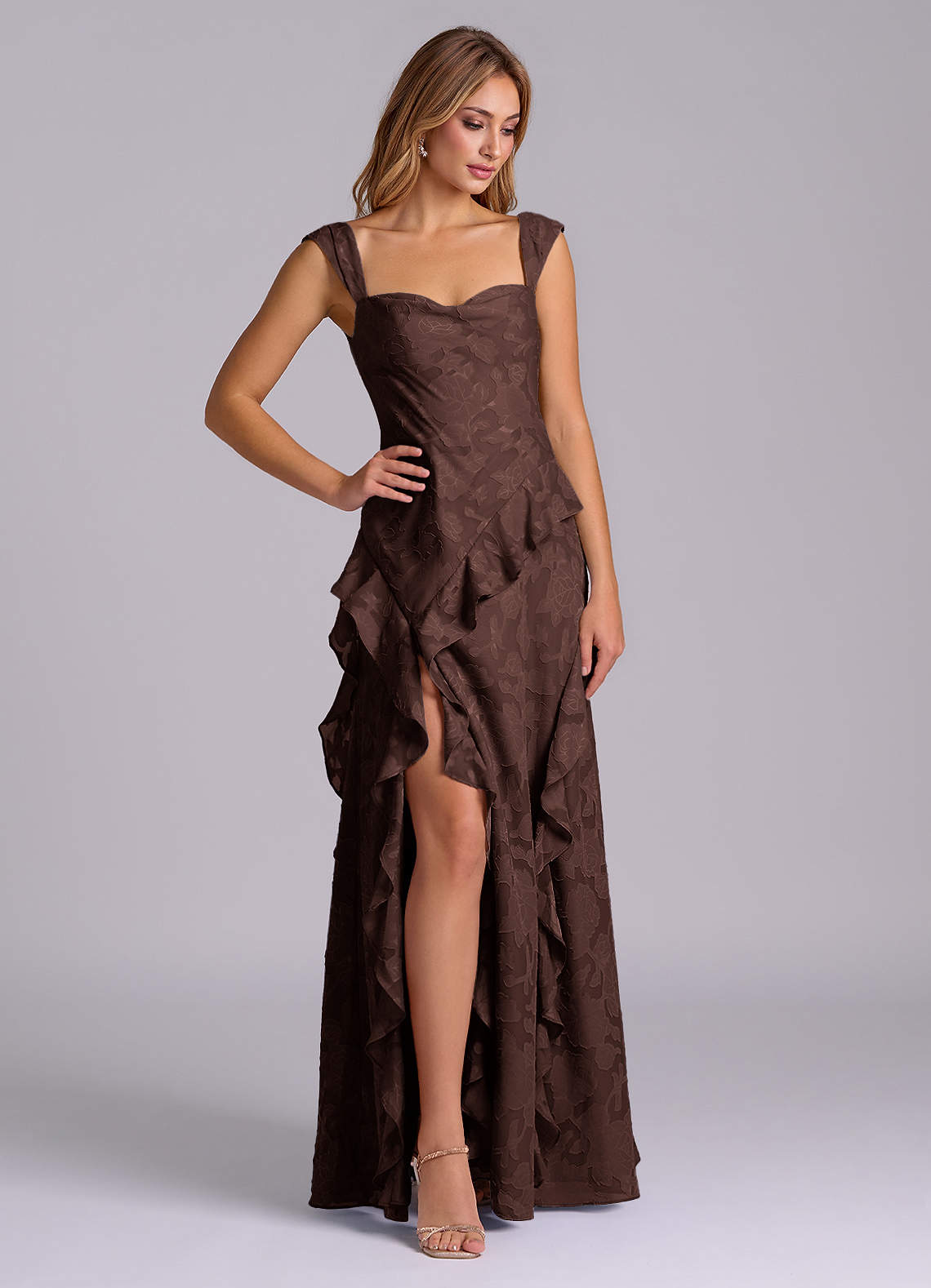 Azazie Sloane Bridesmaid Dresses Ganache A-Line Sweetheart Neckline Floral Burnout Dress image3