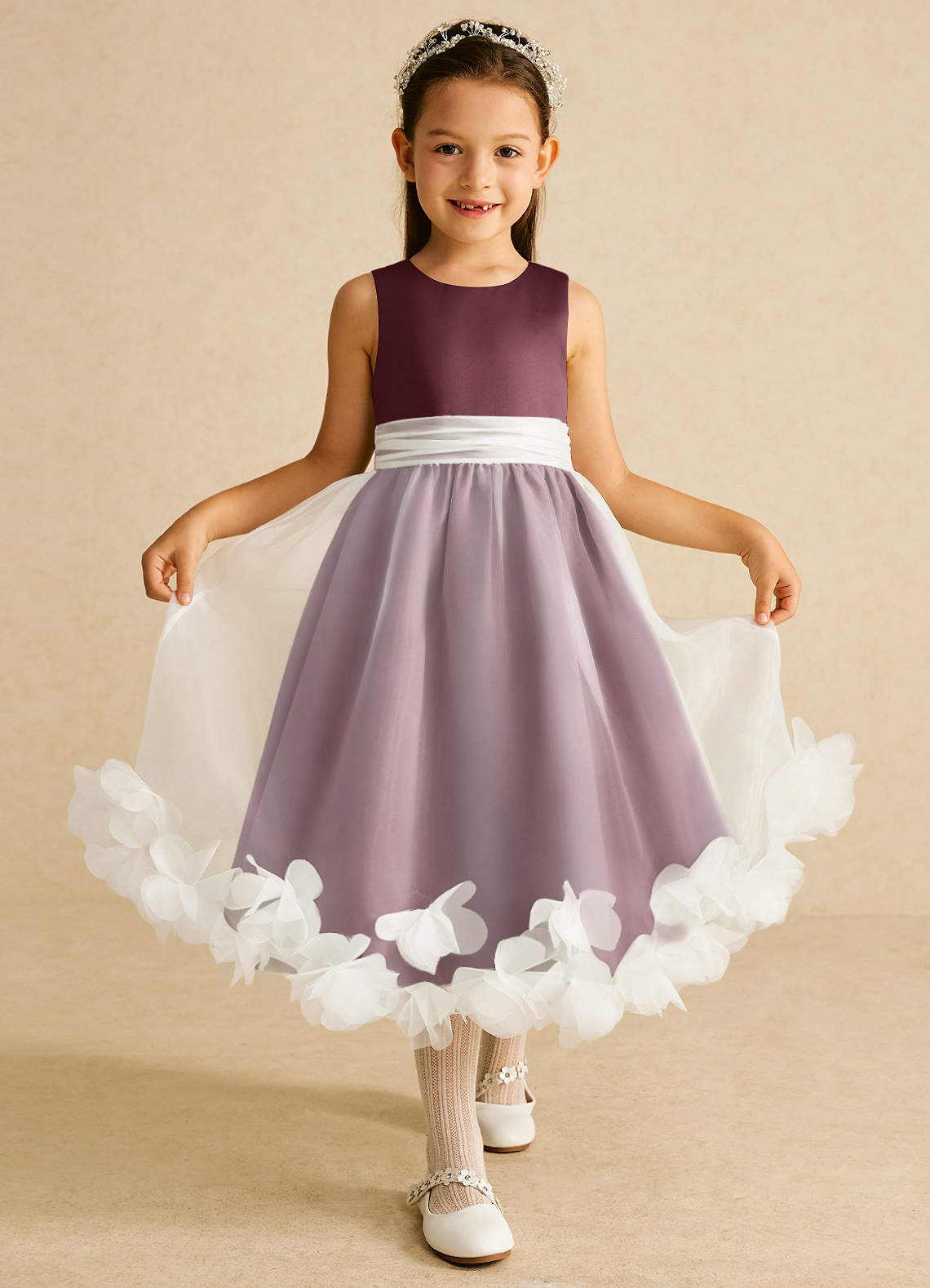 Azazie Stardust Blumenmädchenkleider A-Linie ärmellos Organza Kleid Sangria image1