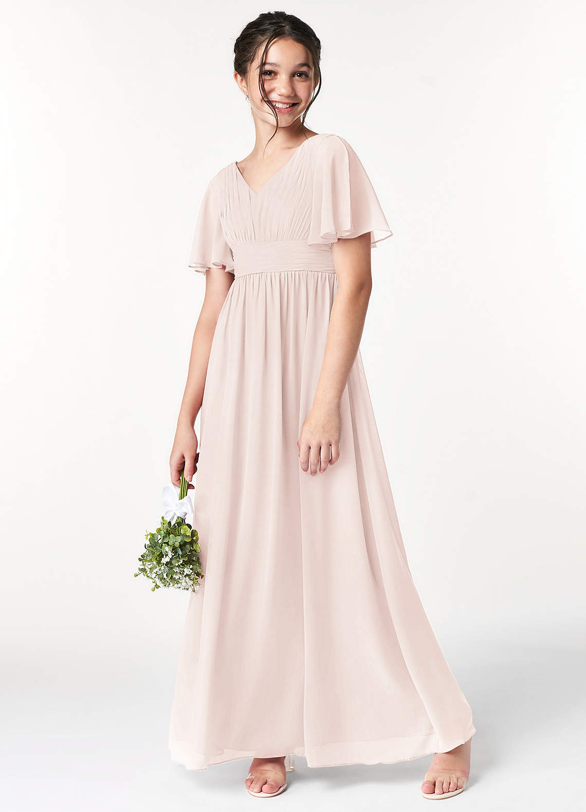 Azazie Temeka Junior A-Linie Plissee Chiffon Kleid Blassrosa image1