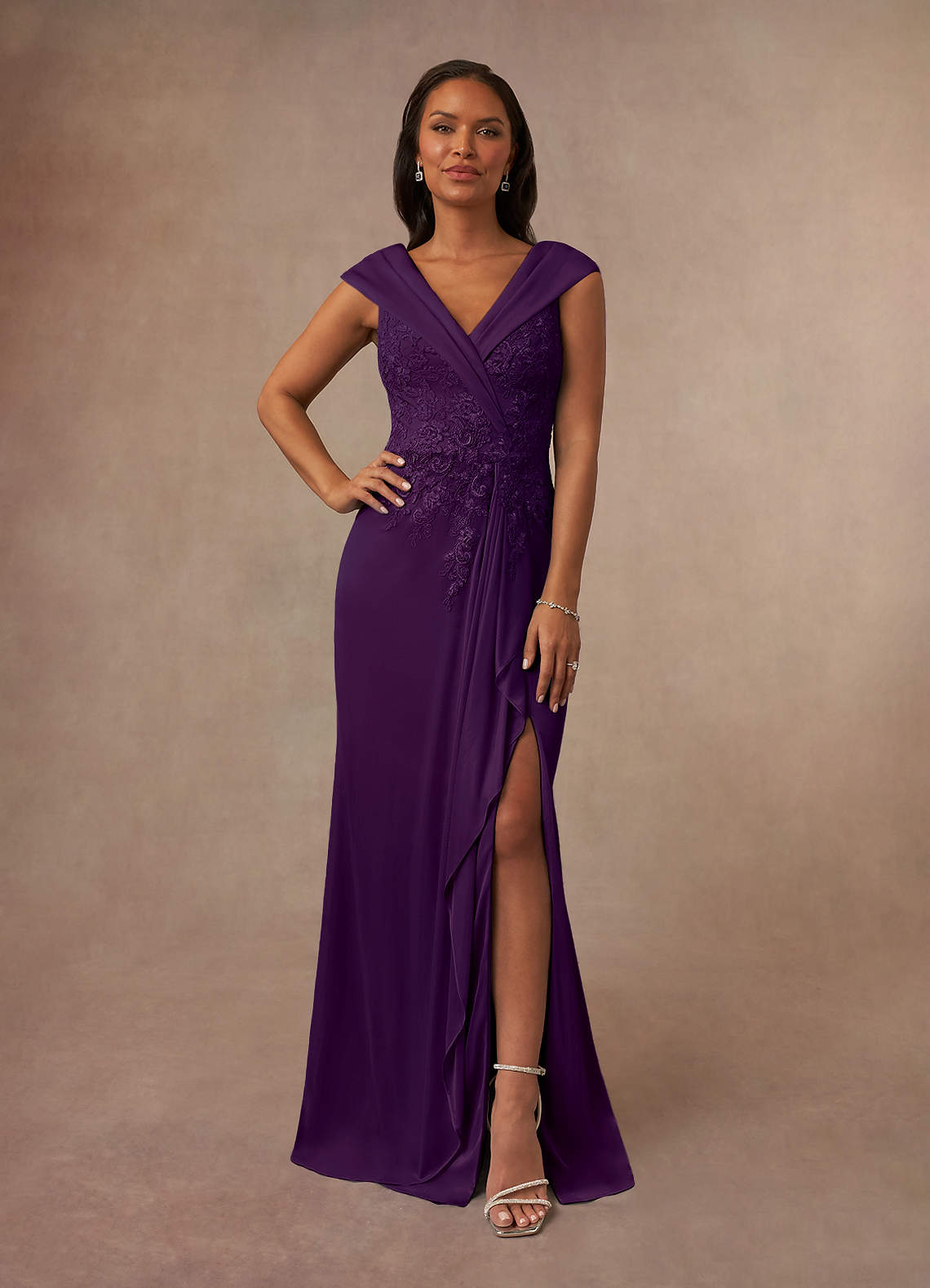 Azazie Calathea Mother of the Bride Dresses Grape A-Line Lace Dress image1