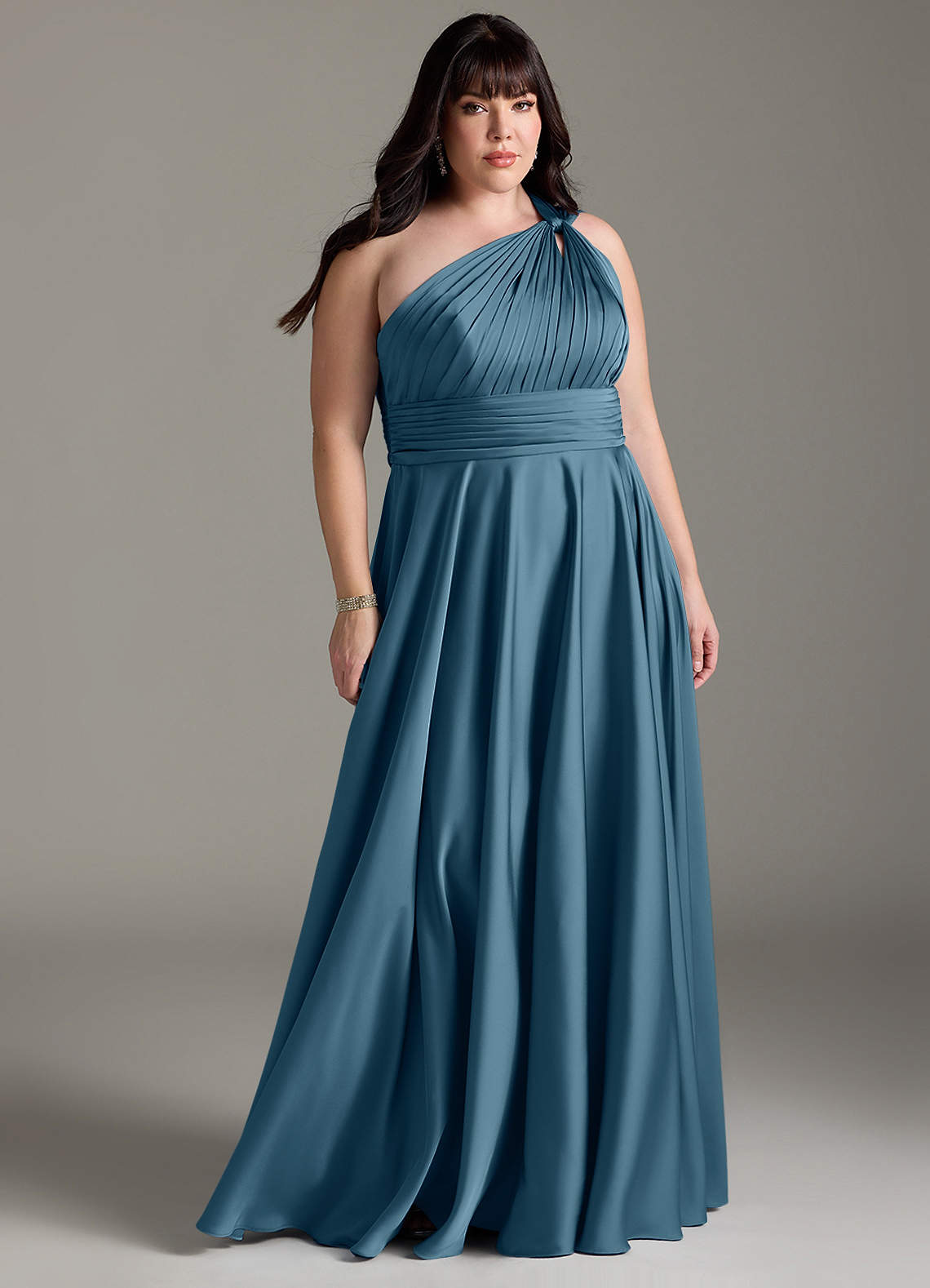 Azazie Charlize Bridesmaid Dresses Bermuda A-Line One Shoulder Stretch Satin Dress image1