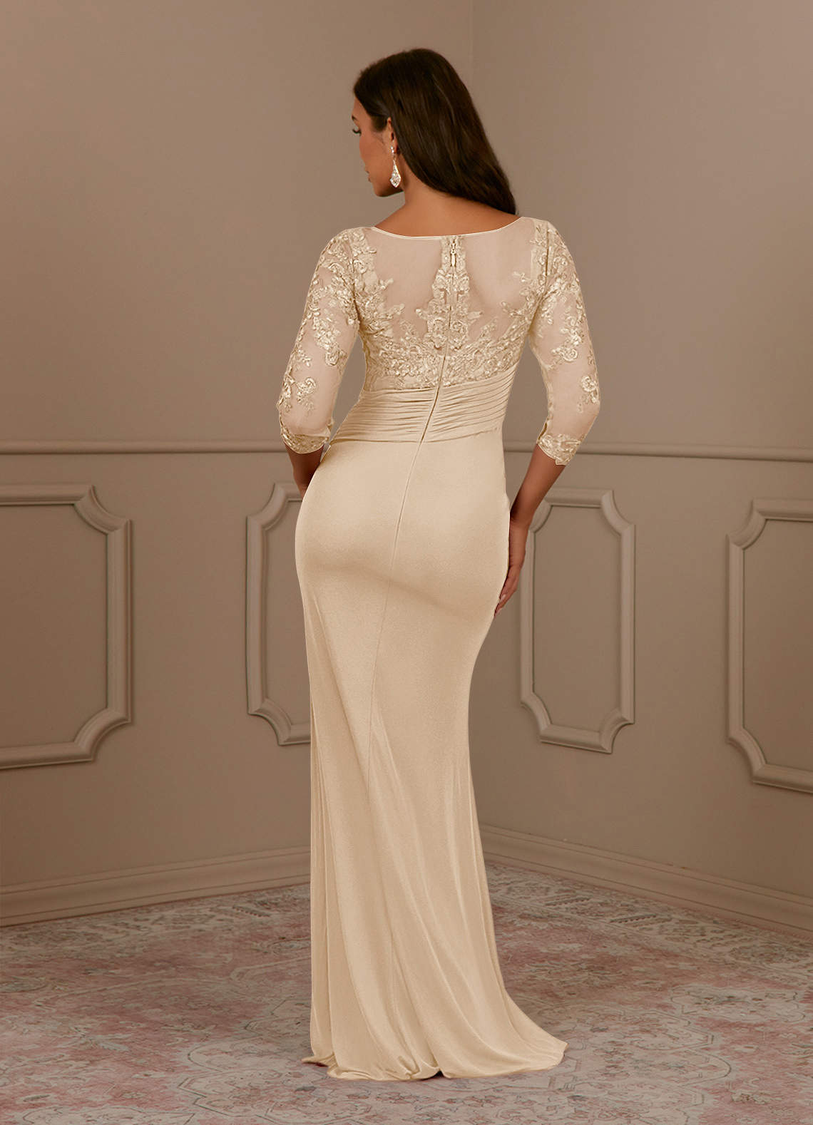 Azazie Fatemah Mother of the Bride Dresses Champagne Mermaid Scoop Lace Lace Dress image3