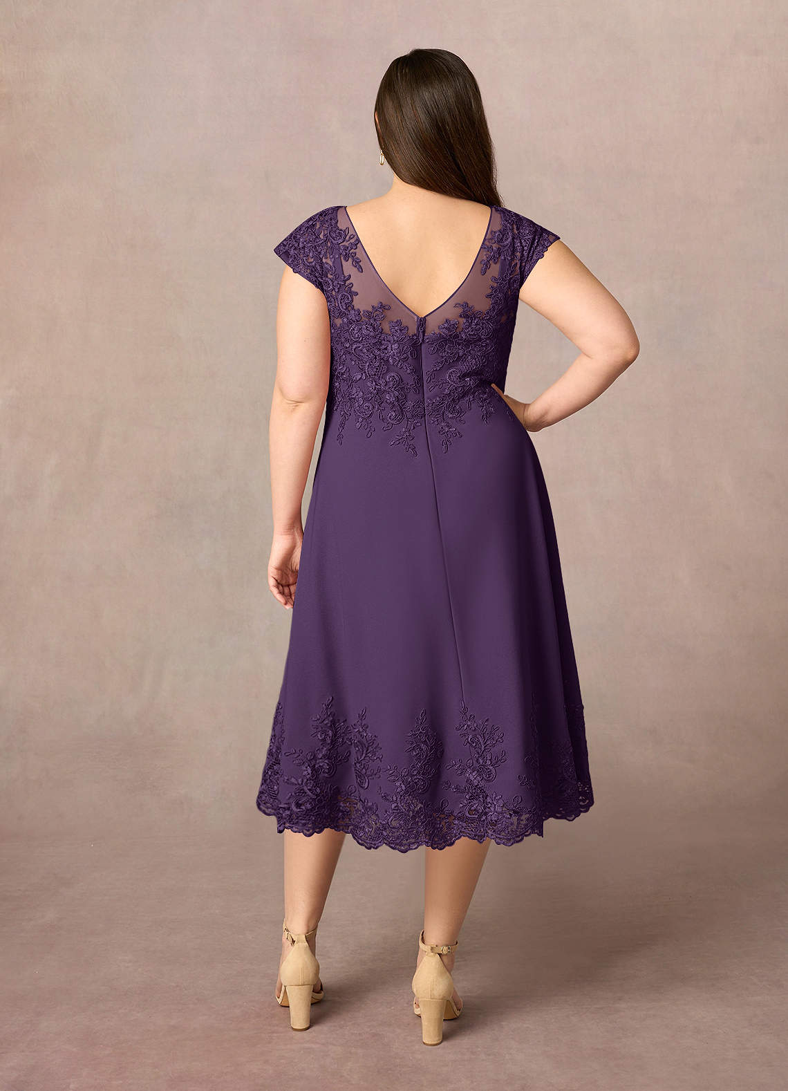 Azazie Terrano Plum A-Line Scoop Lace Dress | Azazie