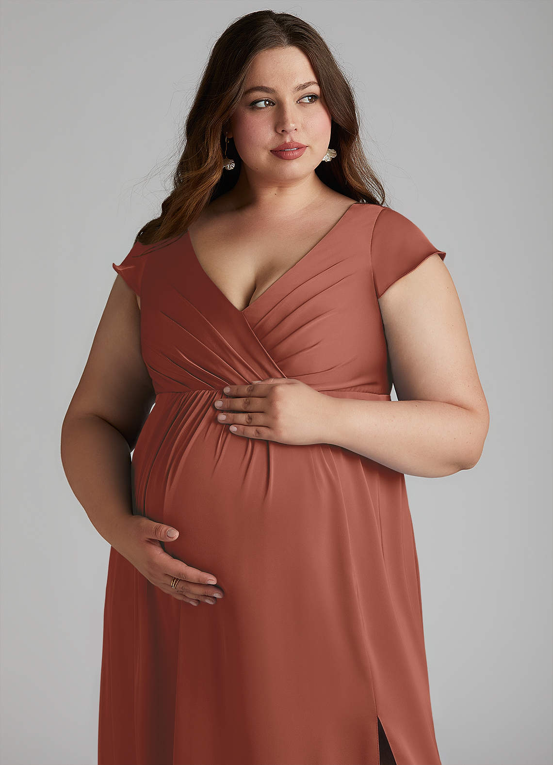 Azazie Allessia Maternity Bridesmaid Dresses A-Line Pleated Stretch Satin Floor-Length Dress image12