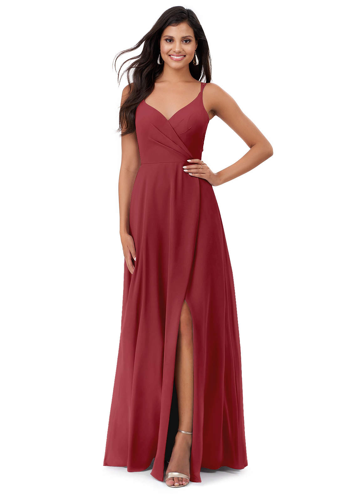 Azazie Lennon Bridesmaid Dresses Pomegranate A-Line Lace Chiffon Dress image1