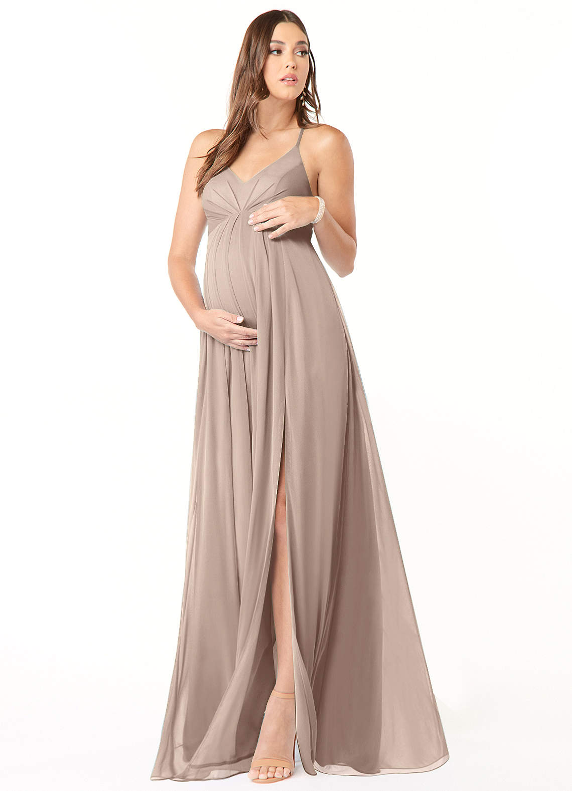 taupe maternity bridesmaid dresses Taupe Collared Halter Back Tie Maternity Maxi Dress  PinkBlush