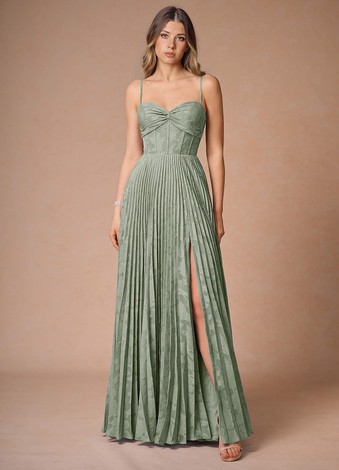 Akiko Pistachio Pleated Maxi Dress image1