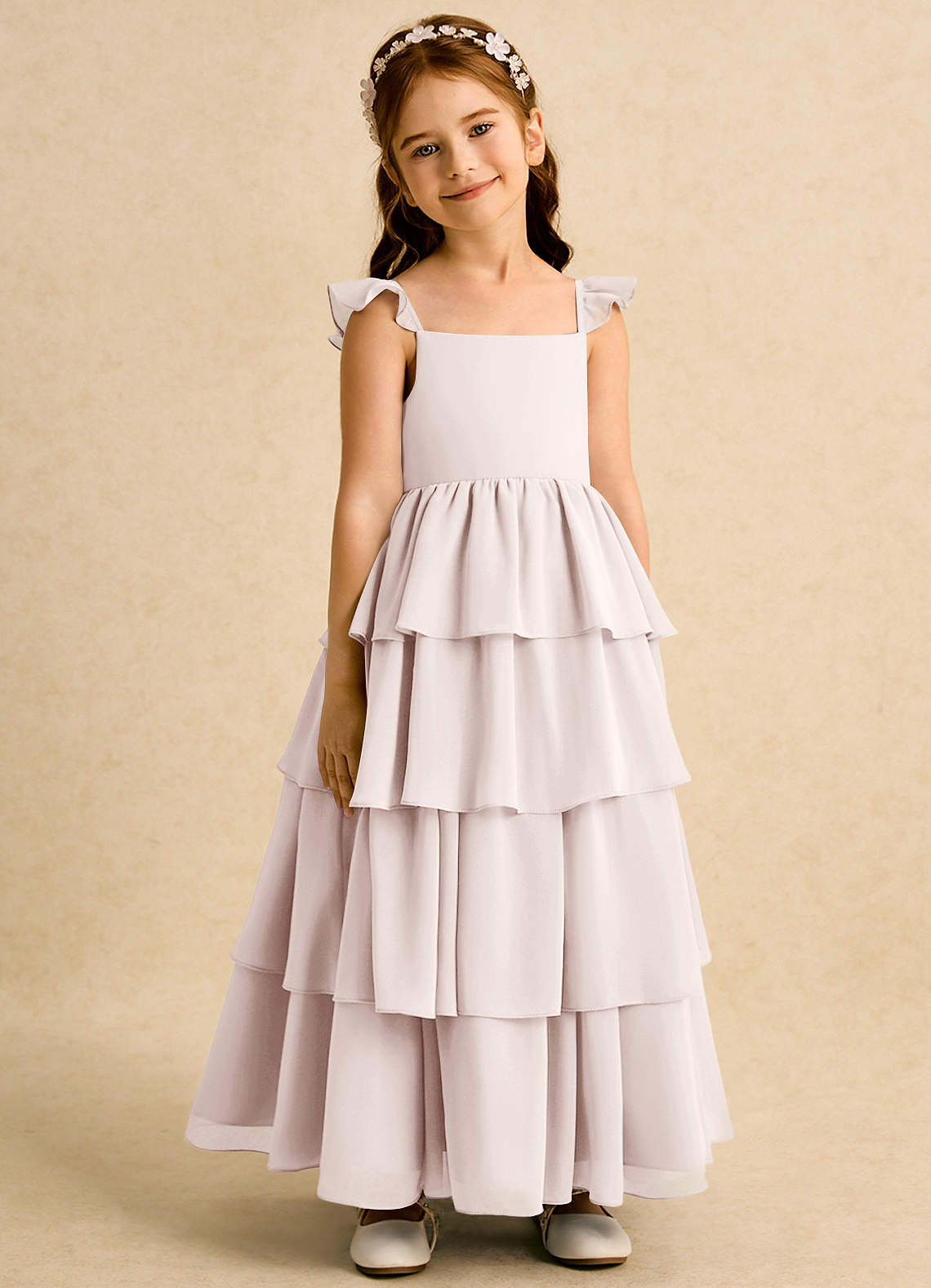 Azazie Boba vestidos de niña de las flores Vestido de Pétalo De Rosa de Gasa de Corte En A con Escote Cuadrado image1