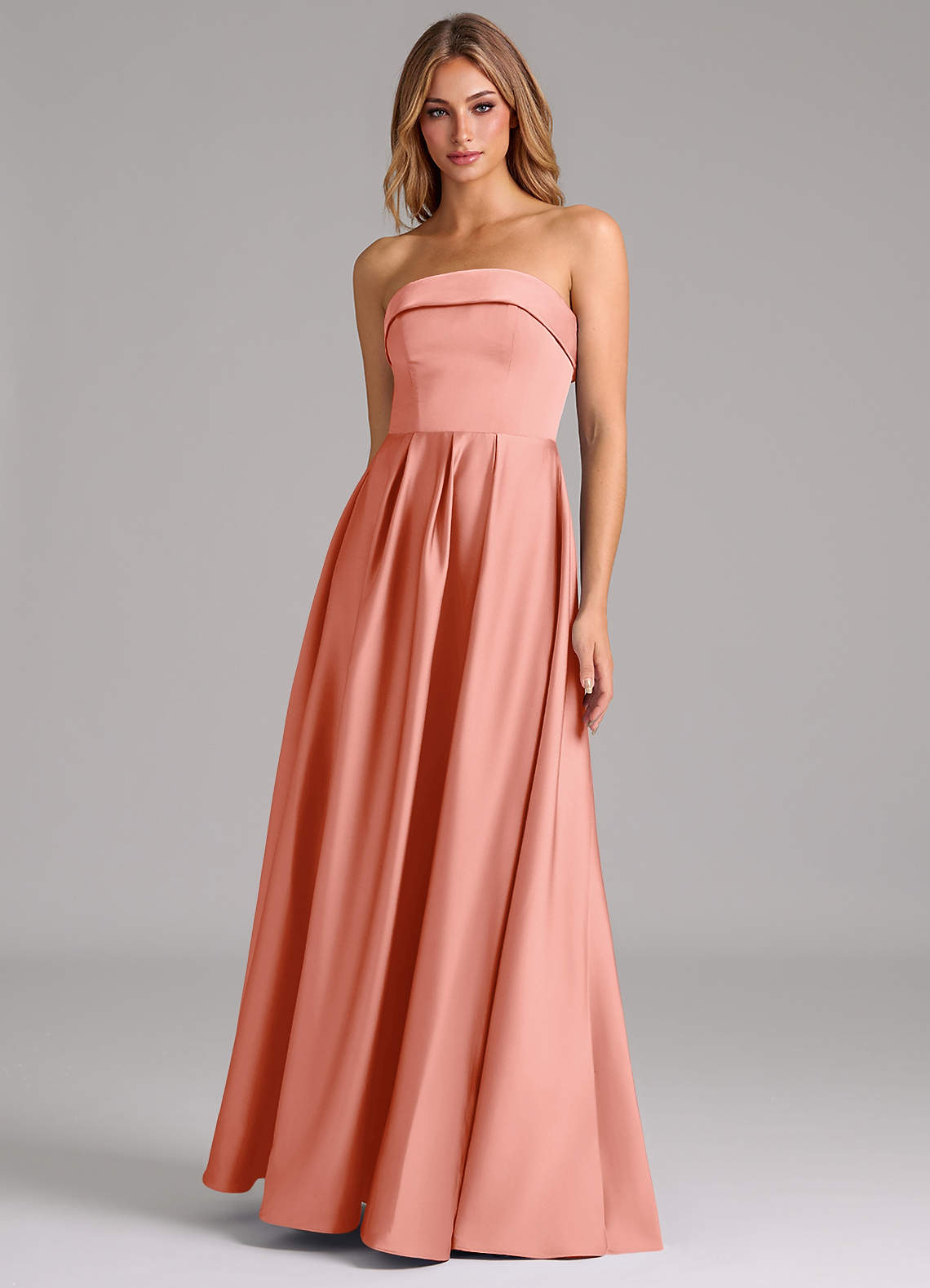 Azazie Lucienne Bridesmaid Dresses Coral A-Line Strapless Stretch Satin Convertible Dress image1