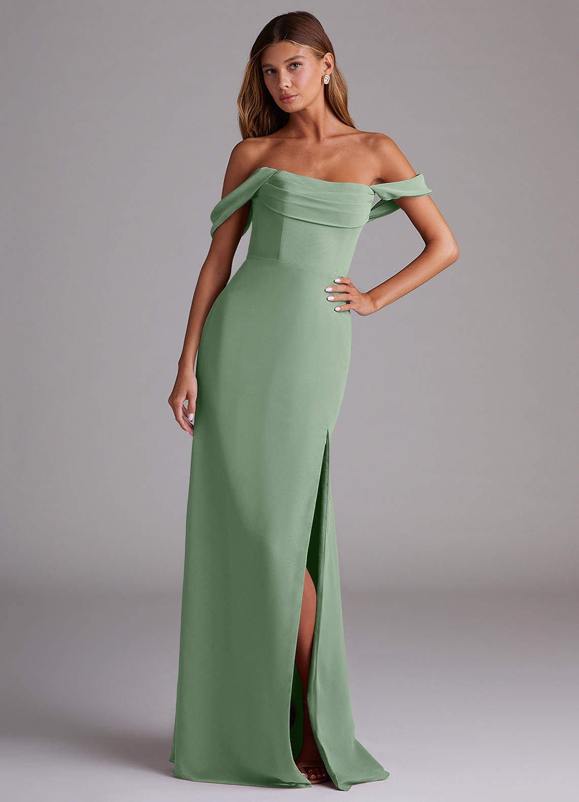 Azazie Saige Bridesmaid Dresses Matcha A-Line Off the Shoulder Chiffon Convertible Dress image3