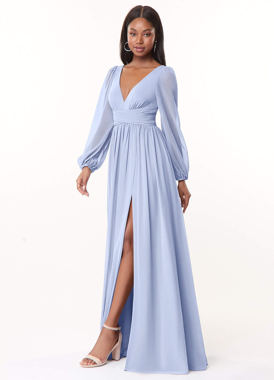 Azazie Norah Vestidos de madrinha de casamento Vestido Gelo de Chiffon de Linha A com Manga comprida image3