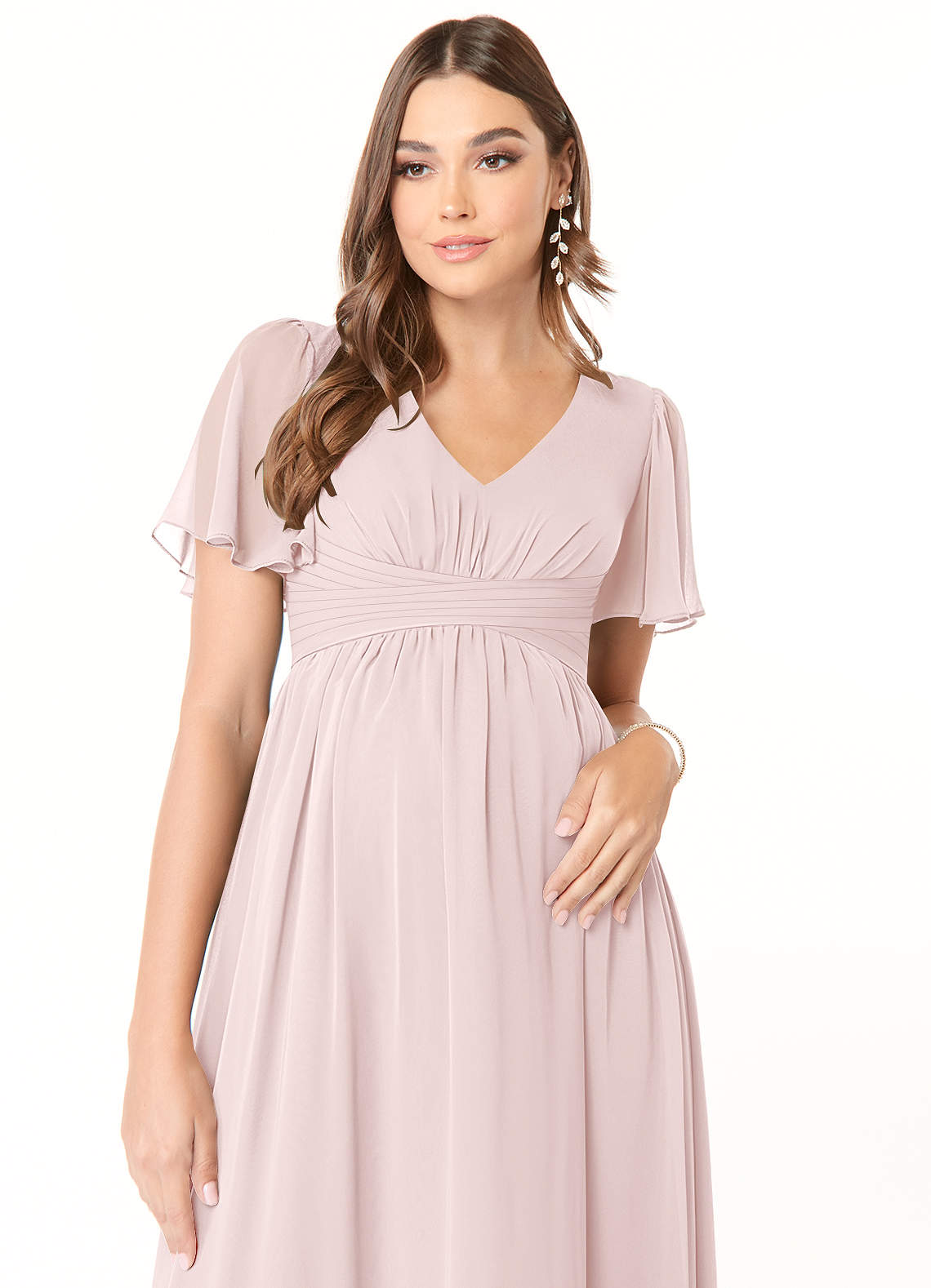 Azazie Verna Maternity Bridesmaid Dresses A-Line V-Neck Ruched Chiffon Floor-Length Dress image4