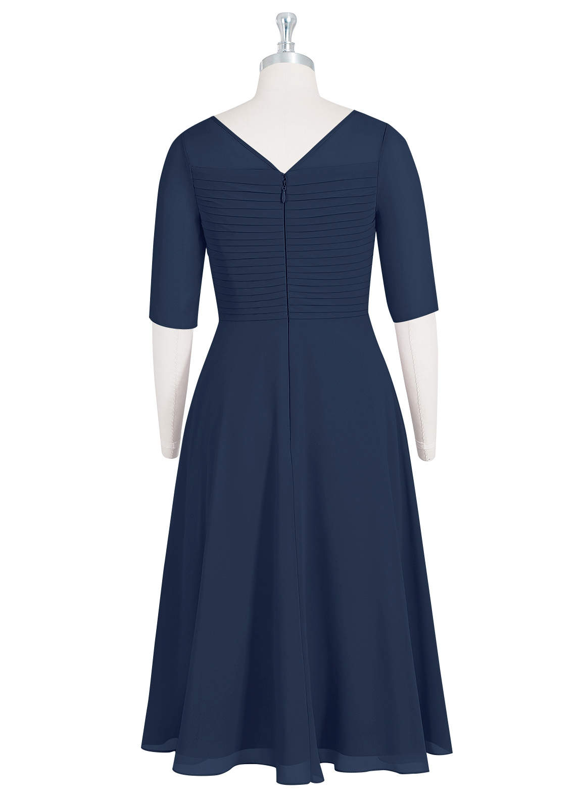 Azazie Naomi Dark Navy A-Line Boatneck Pleated Chiffon Dress | Azazie