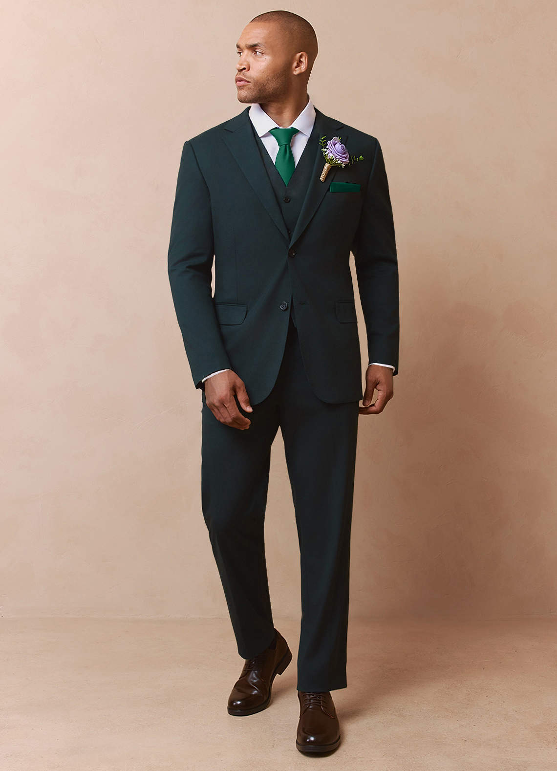 front Savile Dark Green Wool Blend 3-Piece Suit