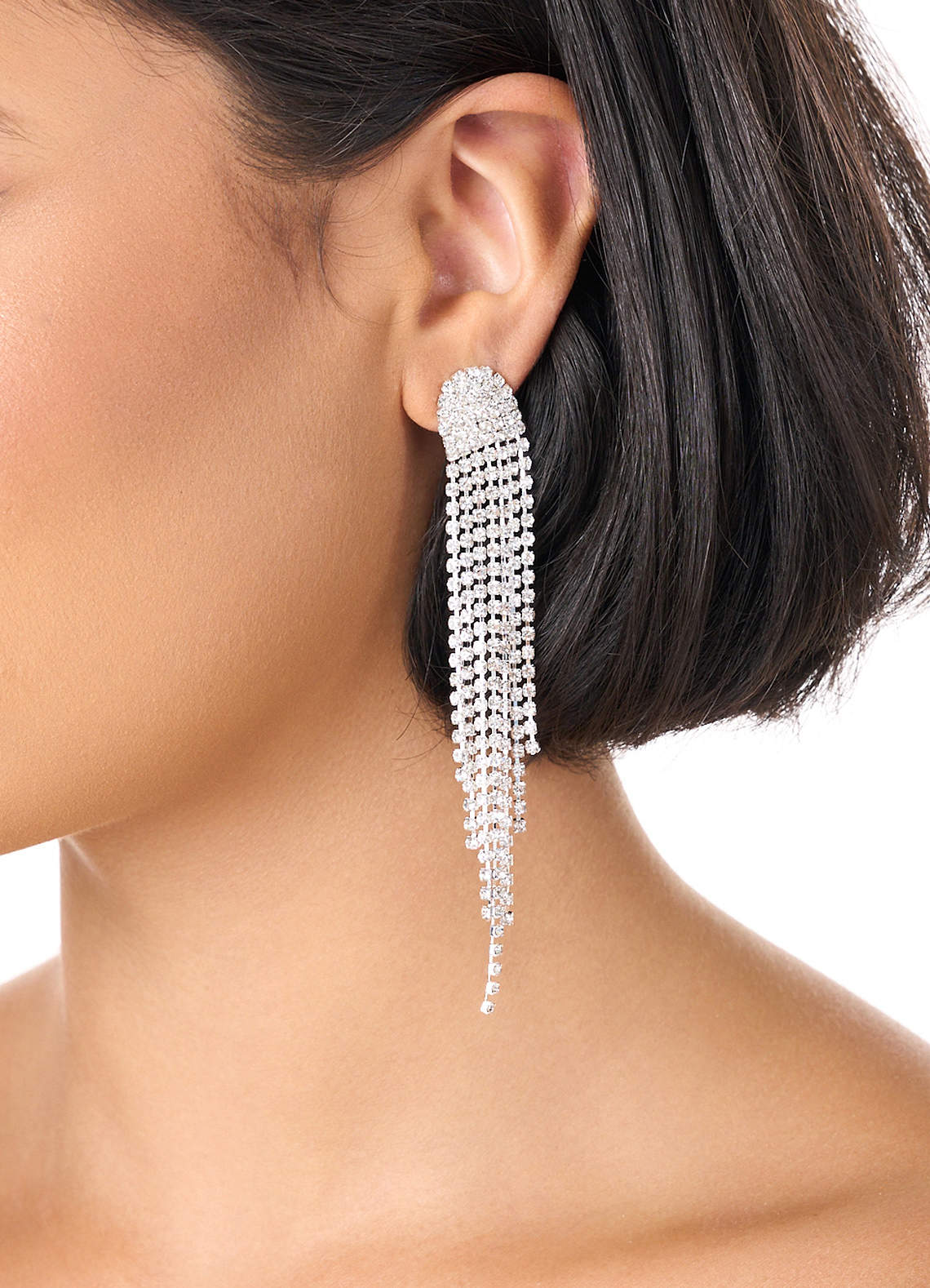 Rhinestone fringe earrings sales