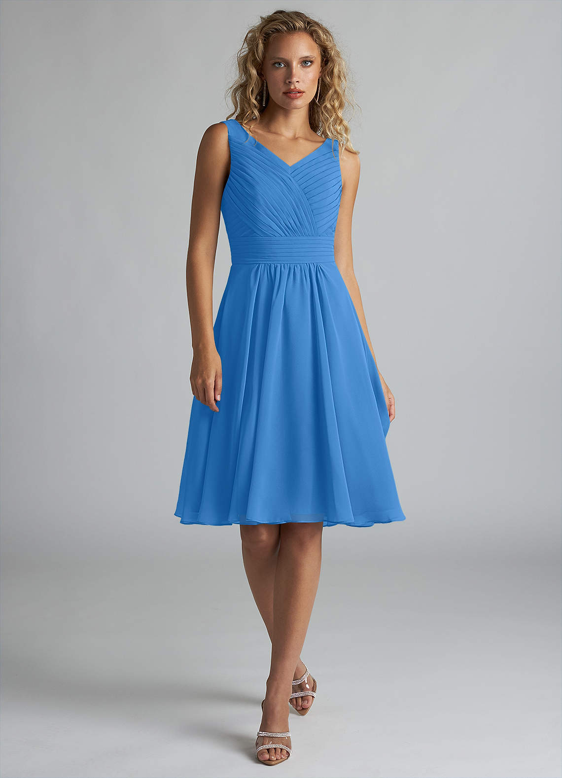 Azazie Grace Jurken voor bruidsmeisjes Jurk van Chiffon met A-Lijn Geplooid Blauwe Gaai image1