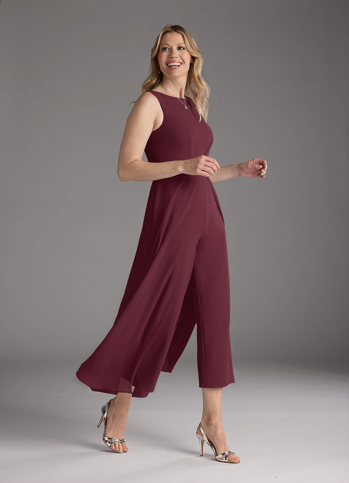 Azazie Anitta Mother of the Bride Dresses Cabernet Jumpsuit/Pantsuit Pleated Stretch Crepe Dress image3